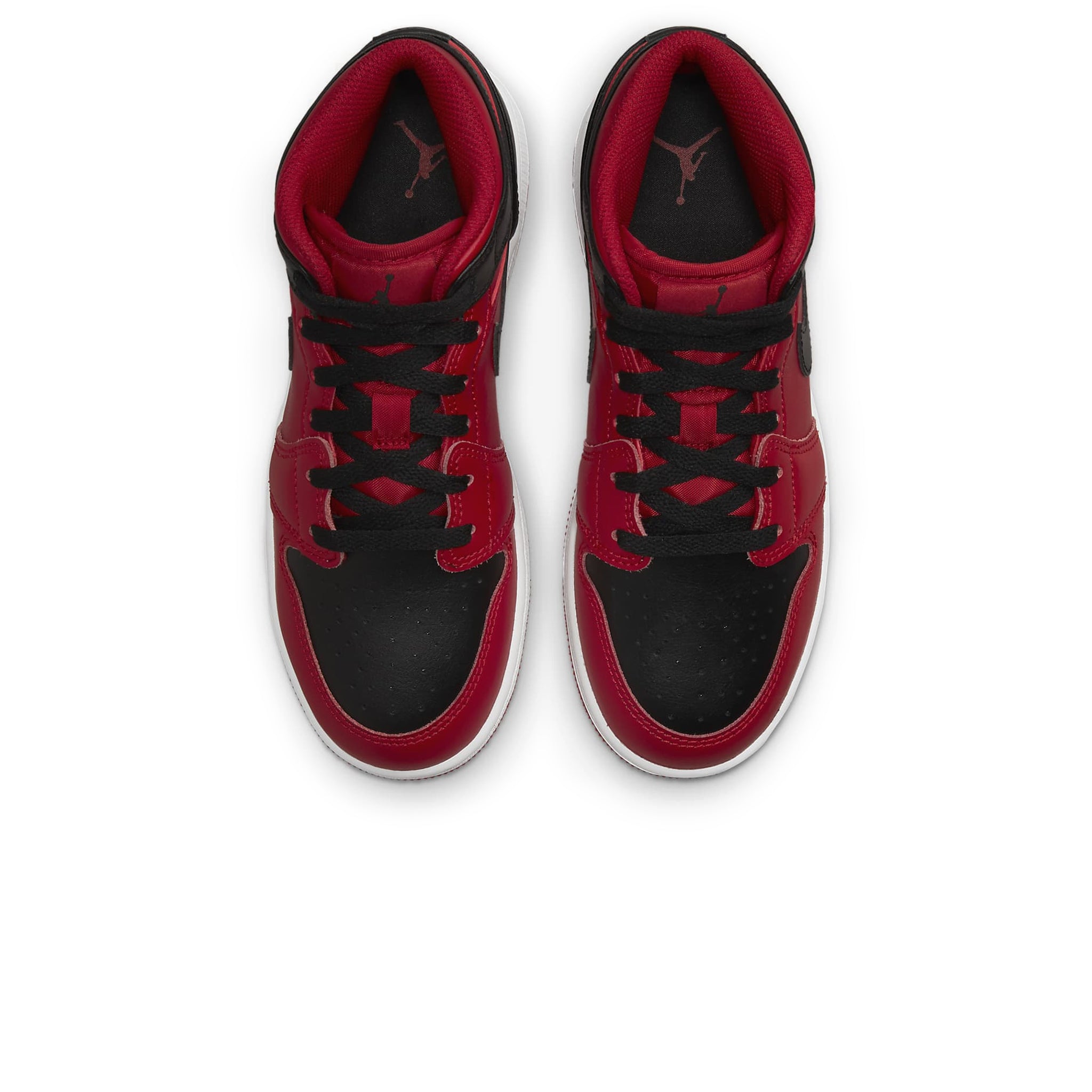 Top down view of Air Jordan 1 Mid Reverse Bred (GS) 554725-660