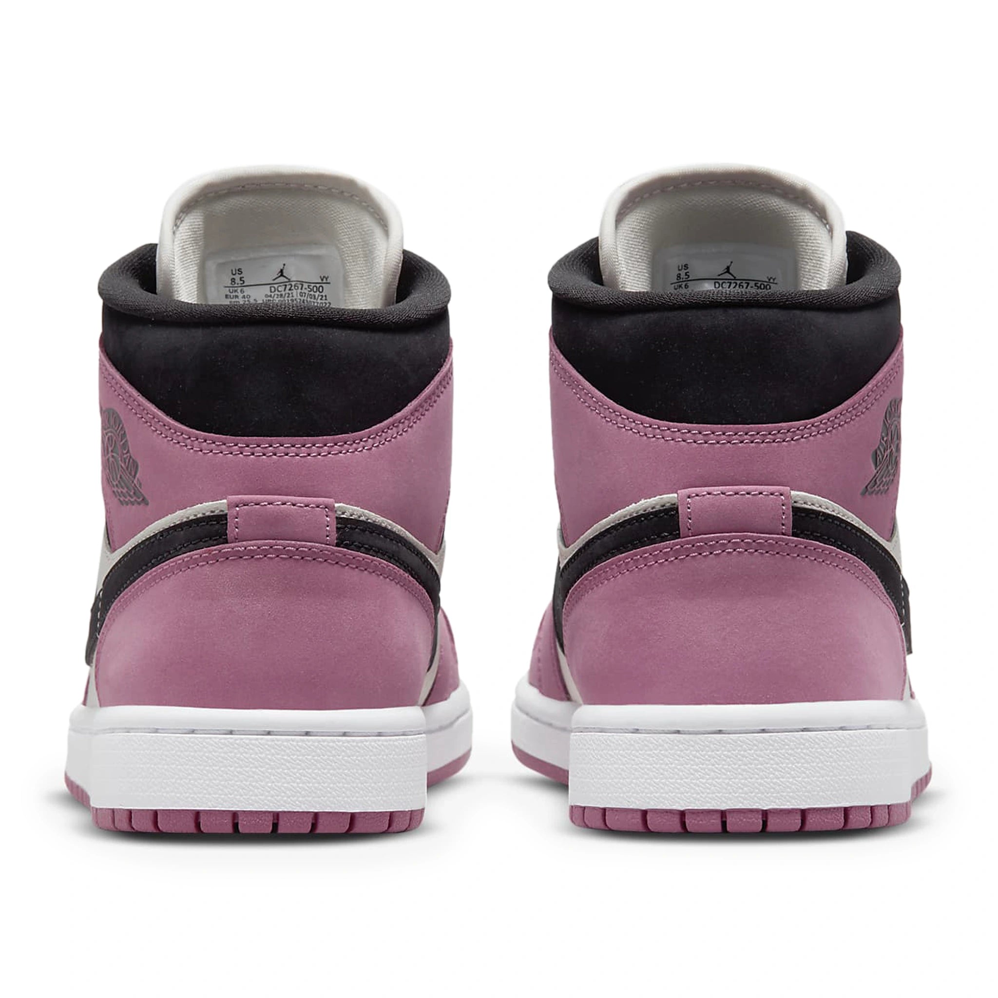 Back view of Air Jordan 1 Mid SE Berry Pink (W) DC7267-500