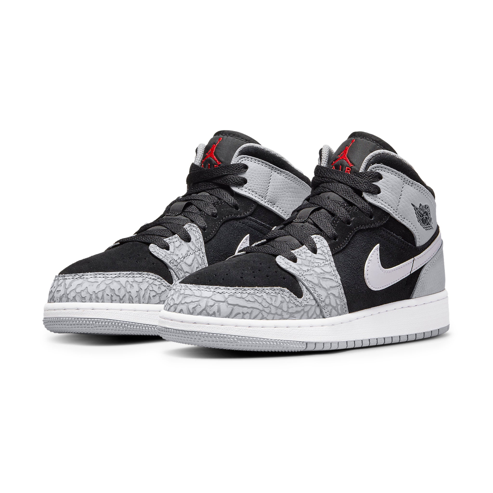 Front side view of Air Jordan 1 Mid SE Elephant Print (GS) DM6216-016