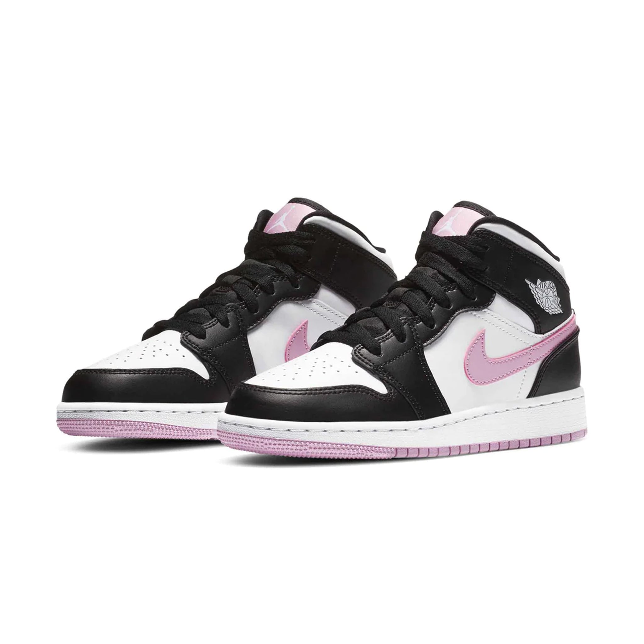 Front side view of Air Jordan 1 Mid White Arctic Pink (GS) 555112-103