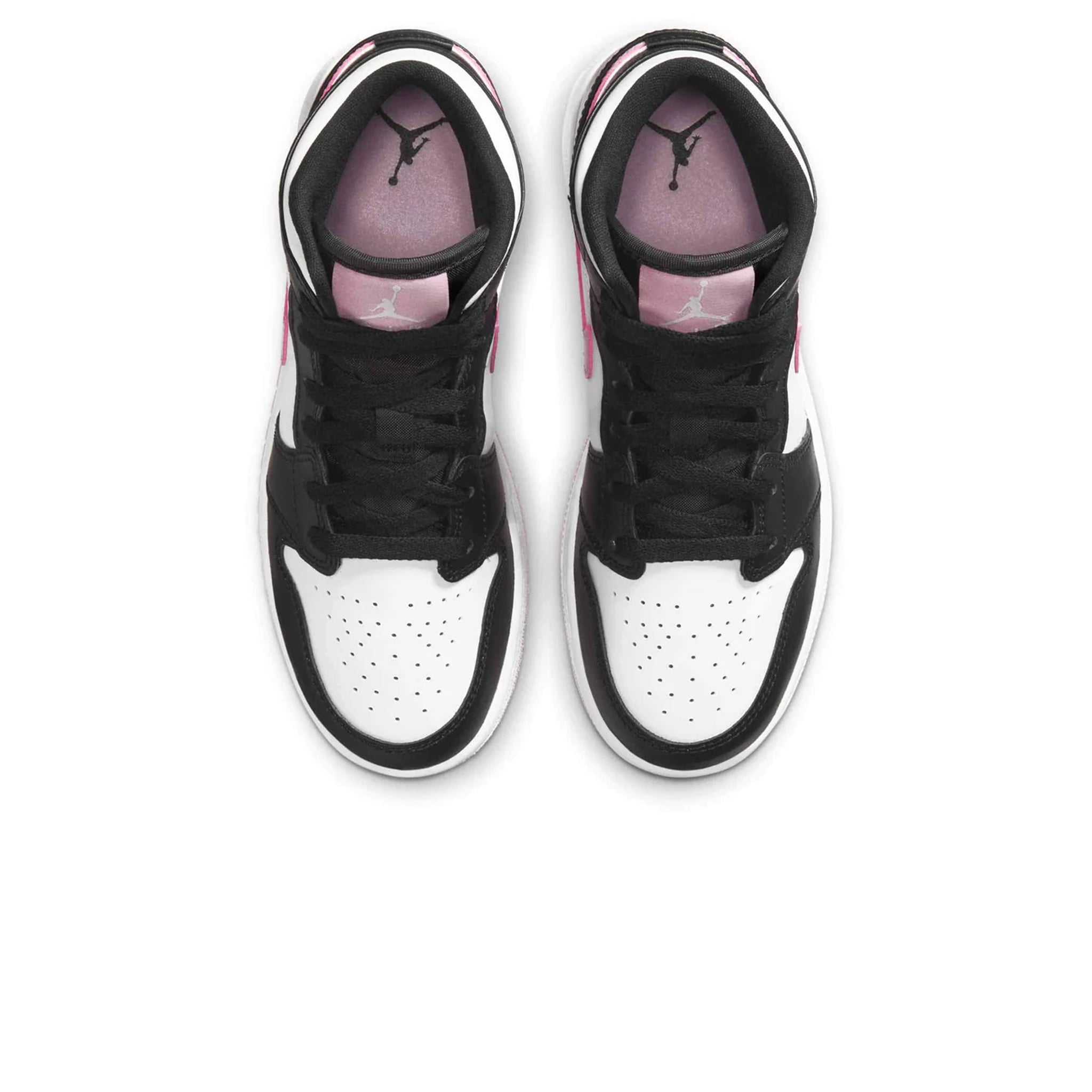 Top down view of Air Jordan 1 Mid White Arctic Pink (GS) 555112-103