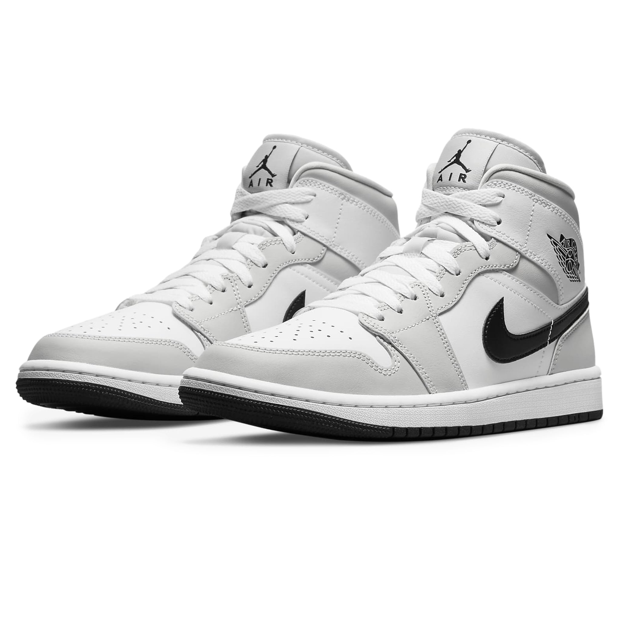 Front side view of Air Jordan 1 Mid White Light Smoke Grey (W) BQ6472-015