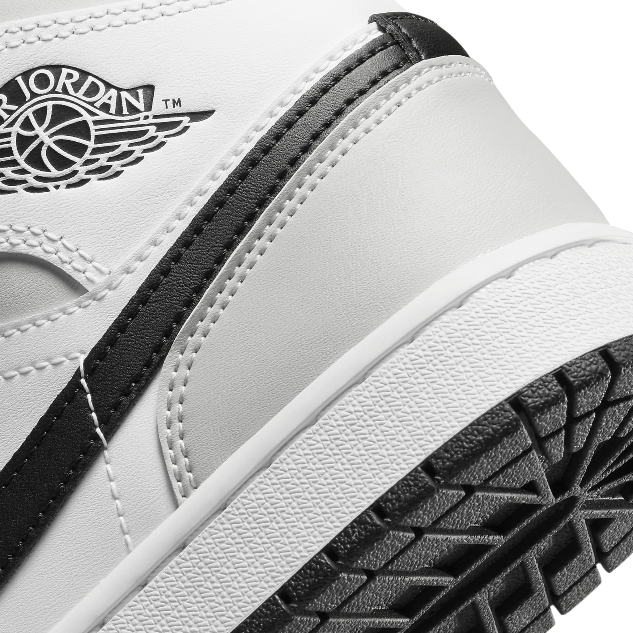 Logo view of Air Jordan 1 Mid White Light Smoke Grey (W) BQ6472-015