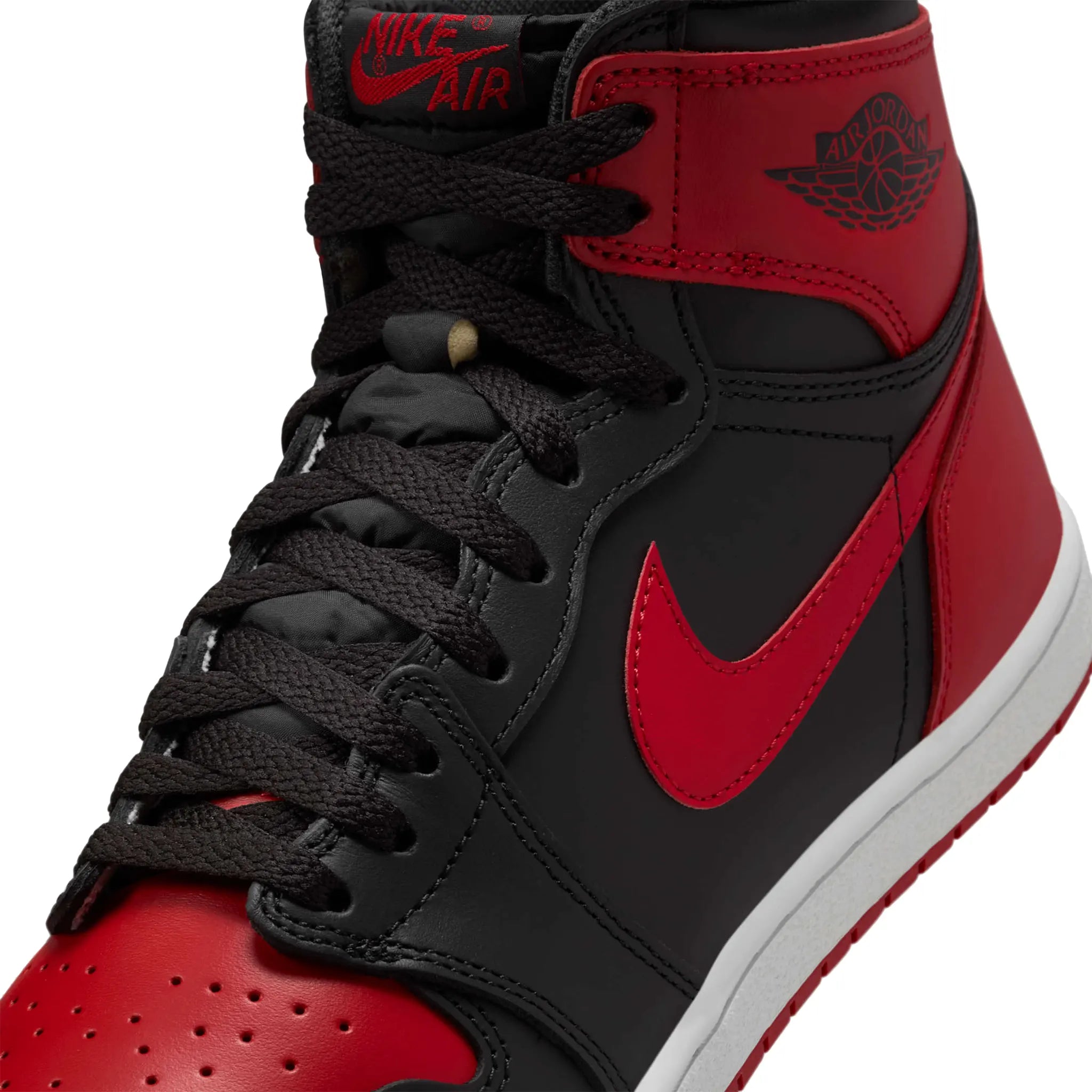 Detail view of Air Jordan 1 Retro High 85 OG Bred (2025) HV6674-067