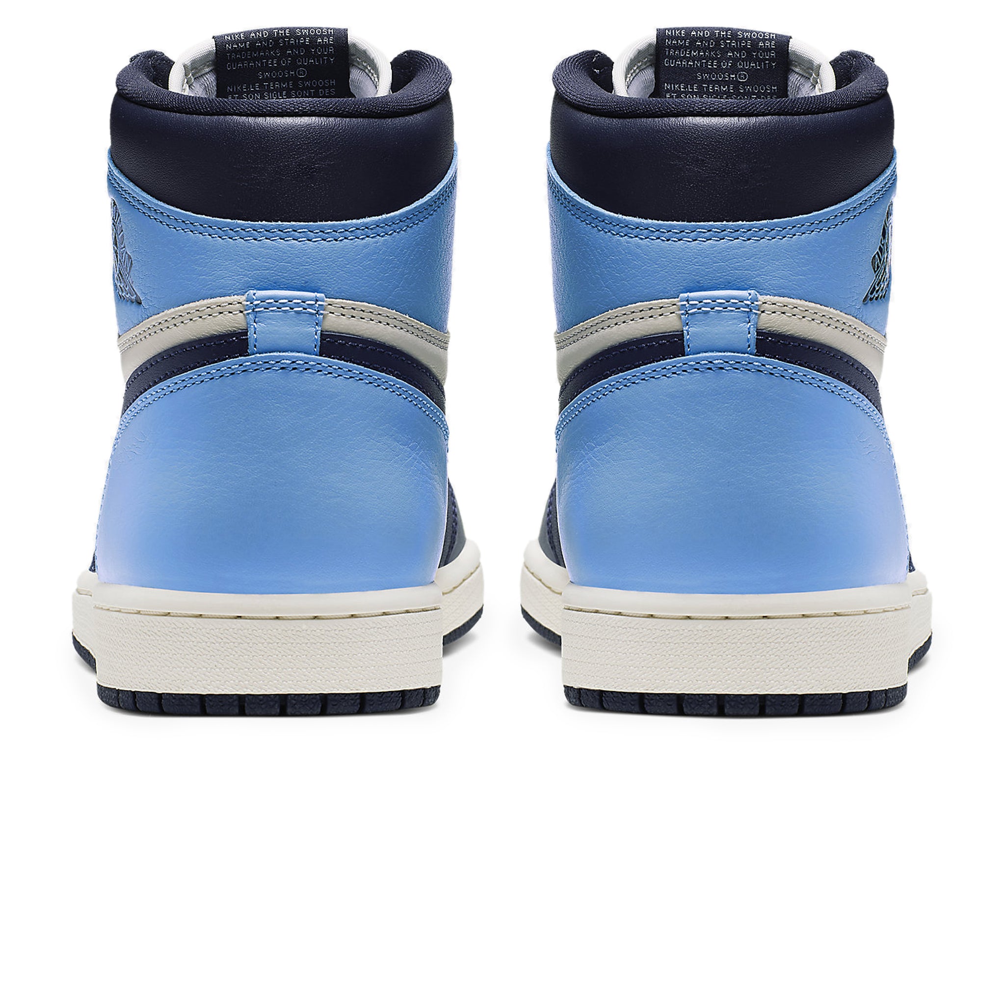 Heel view of Air Jordan 1 Retro High OG Obsidian 555088-140