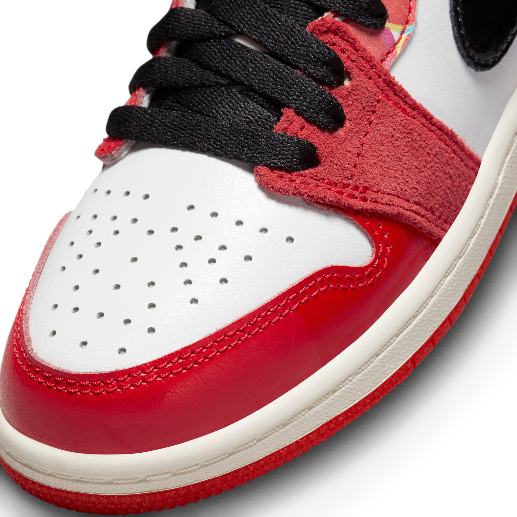 Toe box view of Air Jordan 1 Retro High OG Spider-Man Across The Spider-Verse (GS) DV1753-601