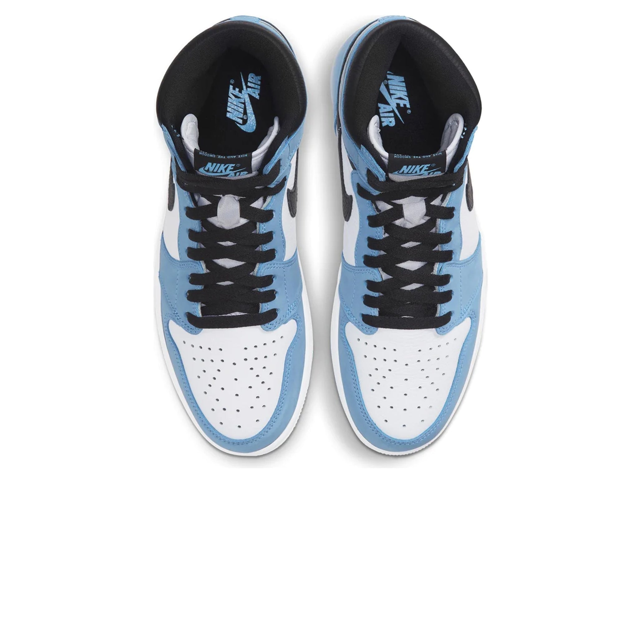 Top down view of Air Jordan 1 Retro High White UNC University Blue Black 555088-134