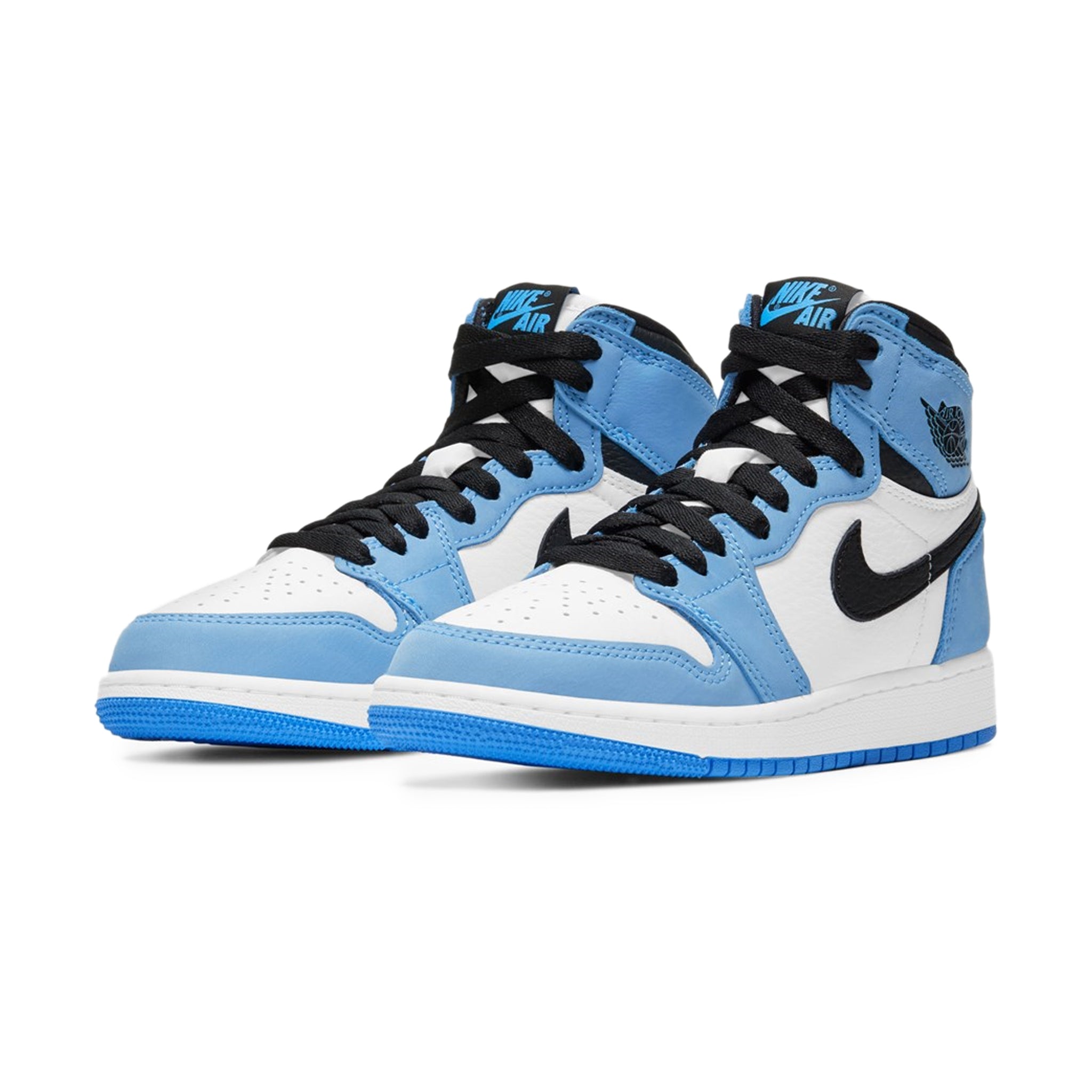 Front side view of Air Jordan 1 University Blue Black (GS) 575441-134