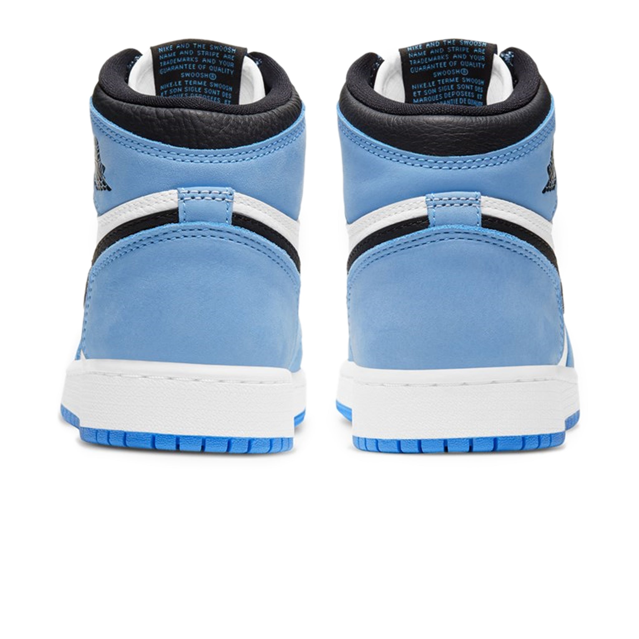 Heel view of Air Jordan 1 University Blue Black (GS) 575441-134