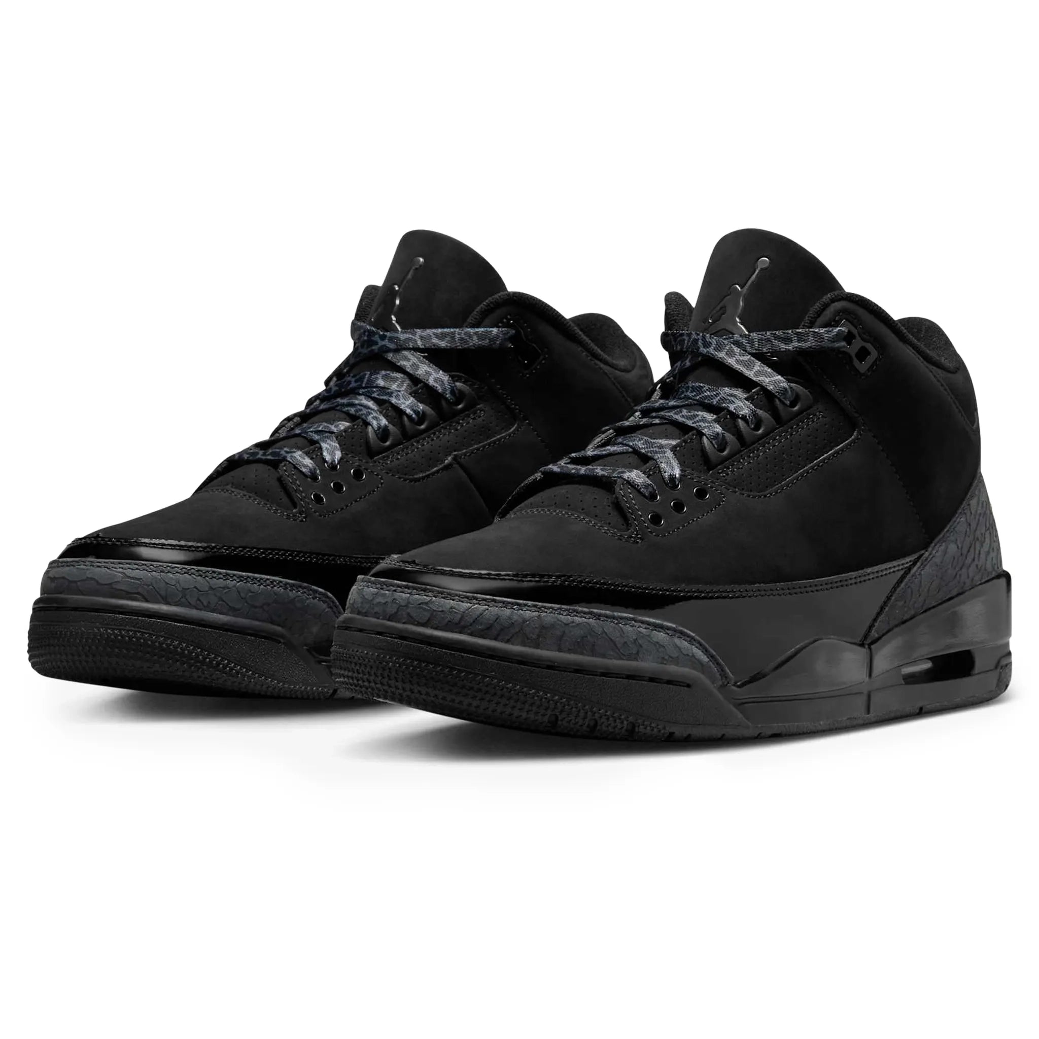 Front side view of Air Jordan 3 Retro Black Cat (2025) CT8532-001