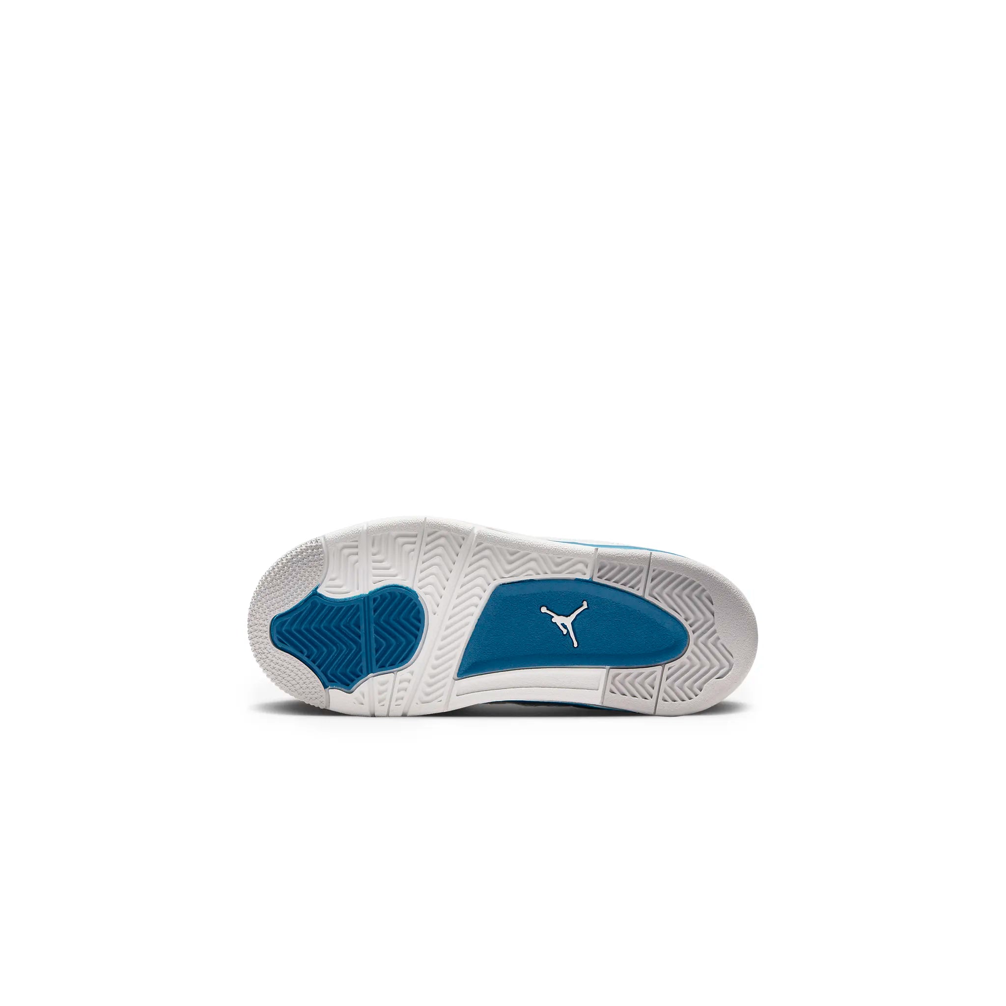 Sole view of Air Jordan 4 Retro Military Blue (PS) BQ7669-141