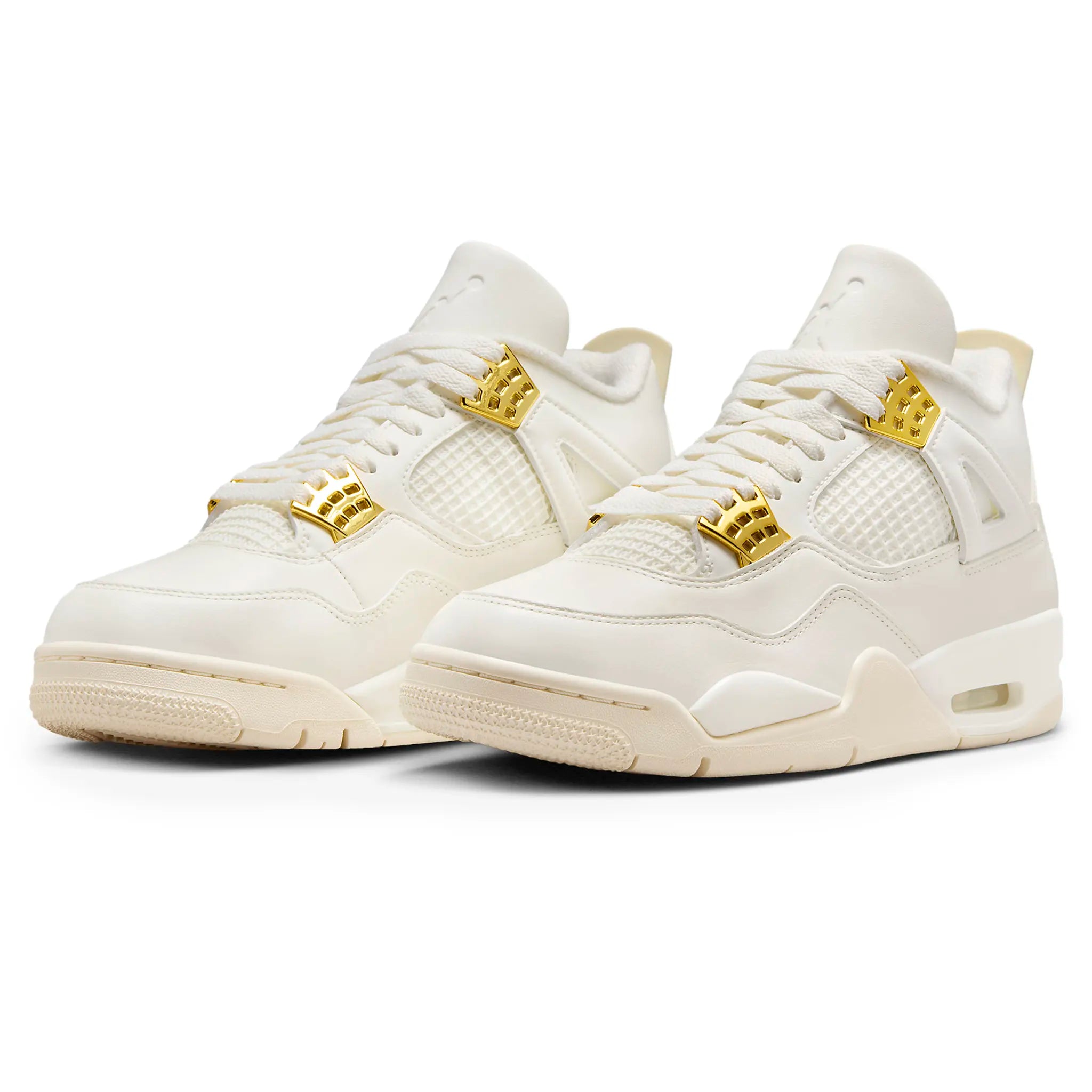 Front side view of Air Jordan 4 Retro Sail Metallic Gold (W) AQ9129-170