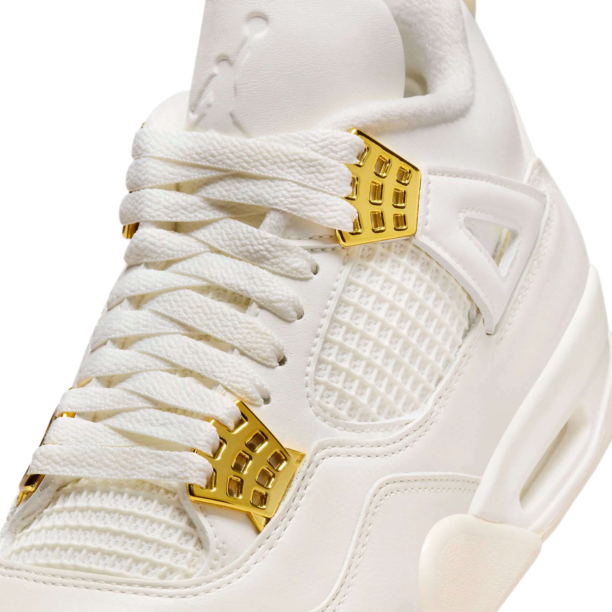 Tongue view of Air Jordan 4 Retro Sail Metallic Gold (W) AQ9129-170