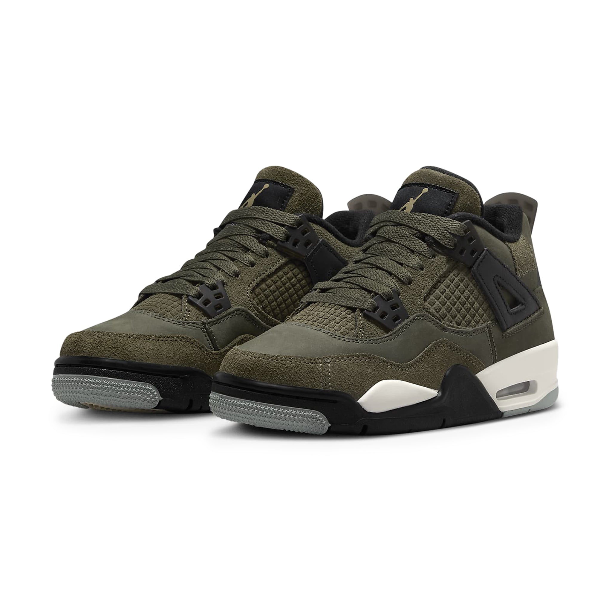 Front side view Air Jordan 4 Retro SE Craft Olive (GS) FB9928-200