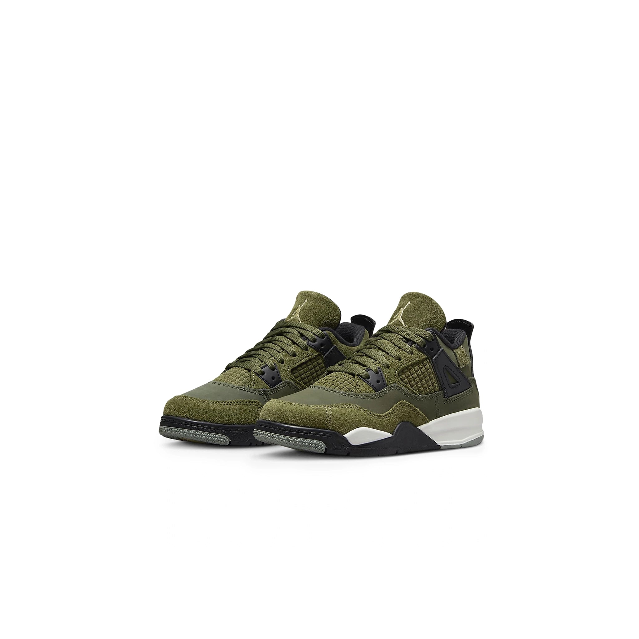 Front side view of Air Jordan 4 Retro SE Craft Olive (PS) FB9929-200