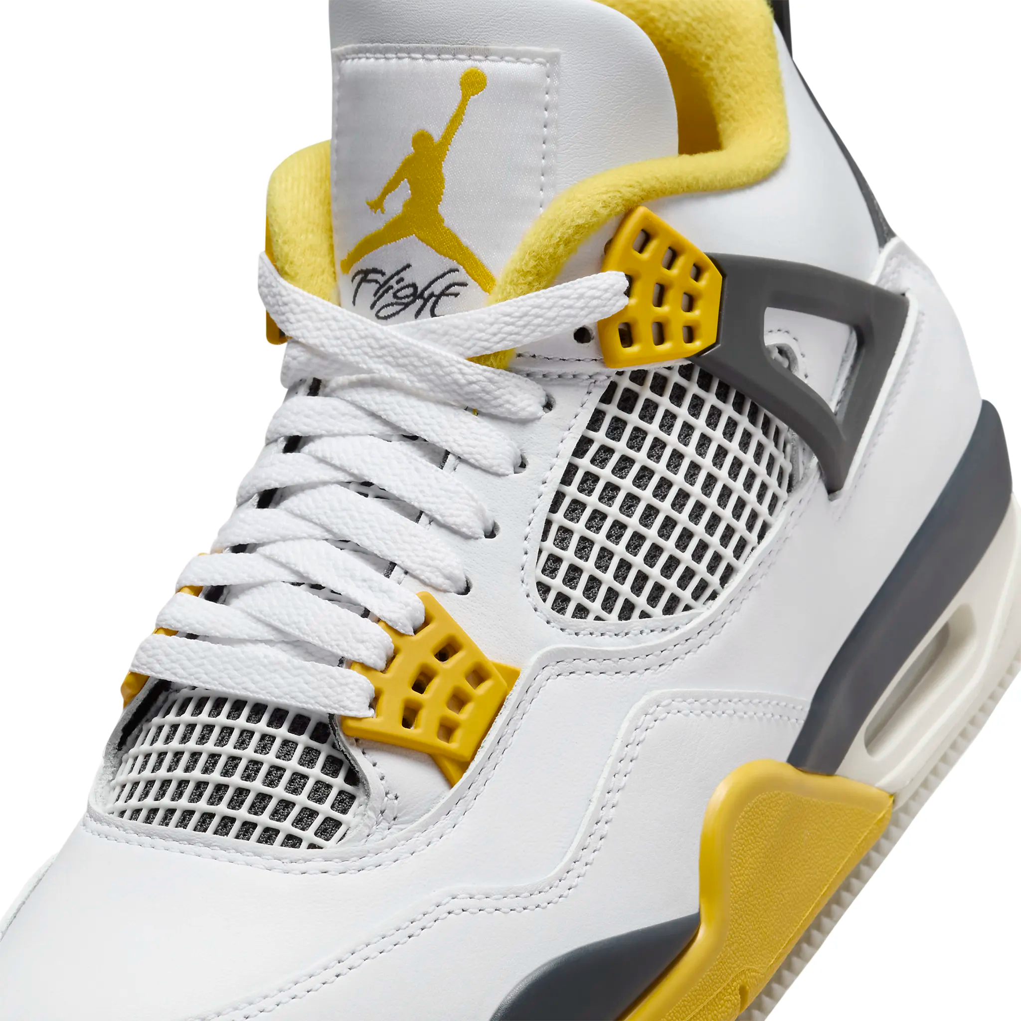Detail view of Air Jordan 4 Retro Vivid Sulfur (W) AQ9129-101