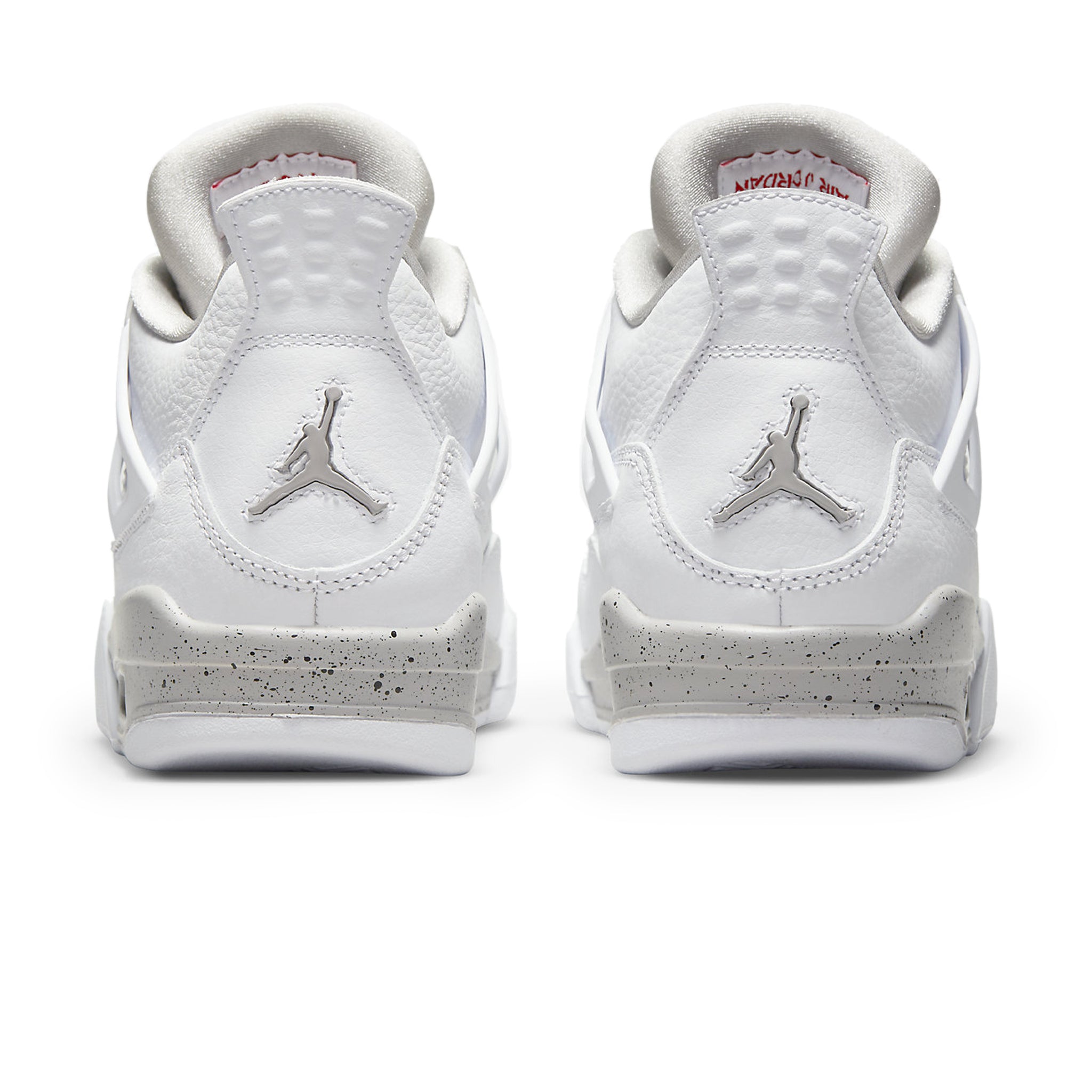 Heel view of Air Jordan 4 Retro White Oreo (2021) (GS) DJ4699-100
