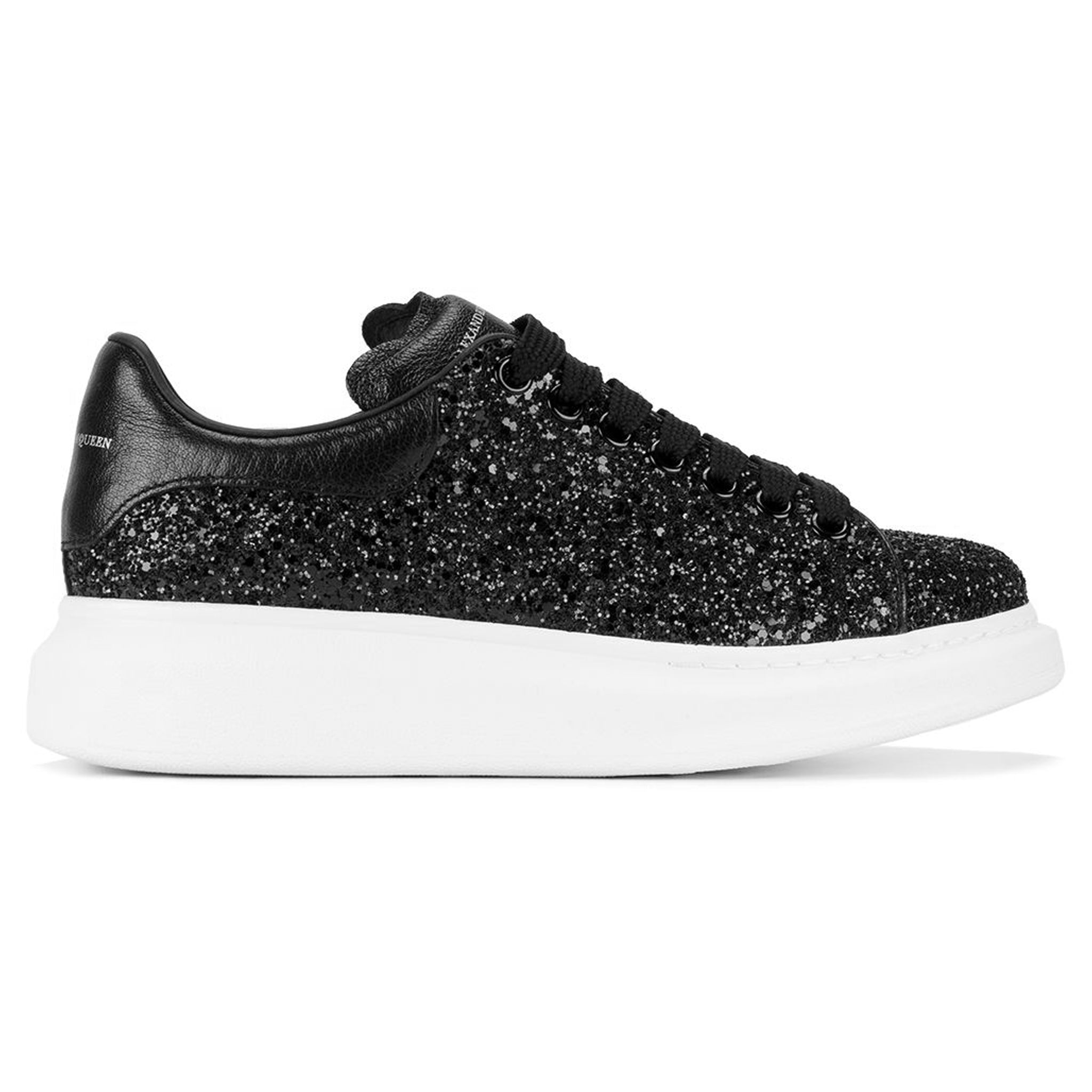 Side view of Alexander Mcqueen Raised Sole Black Glitter Trainers
