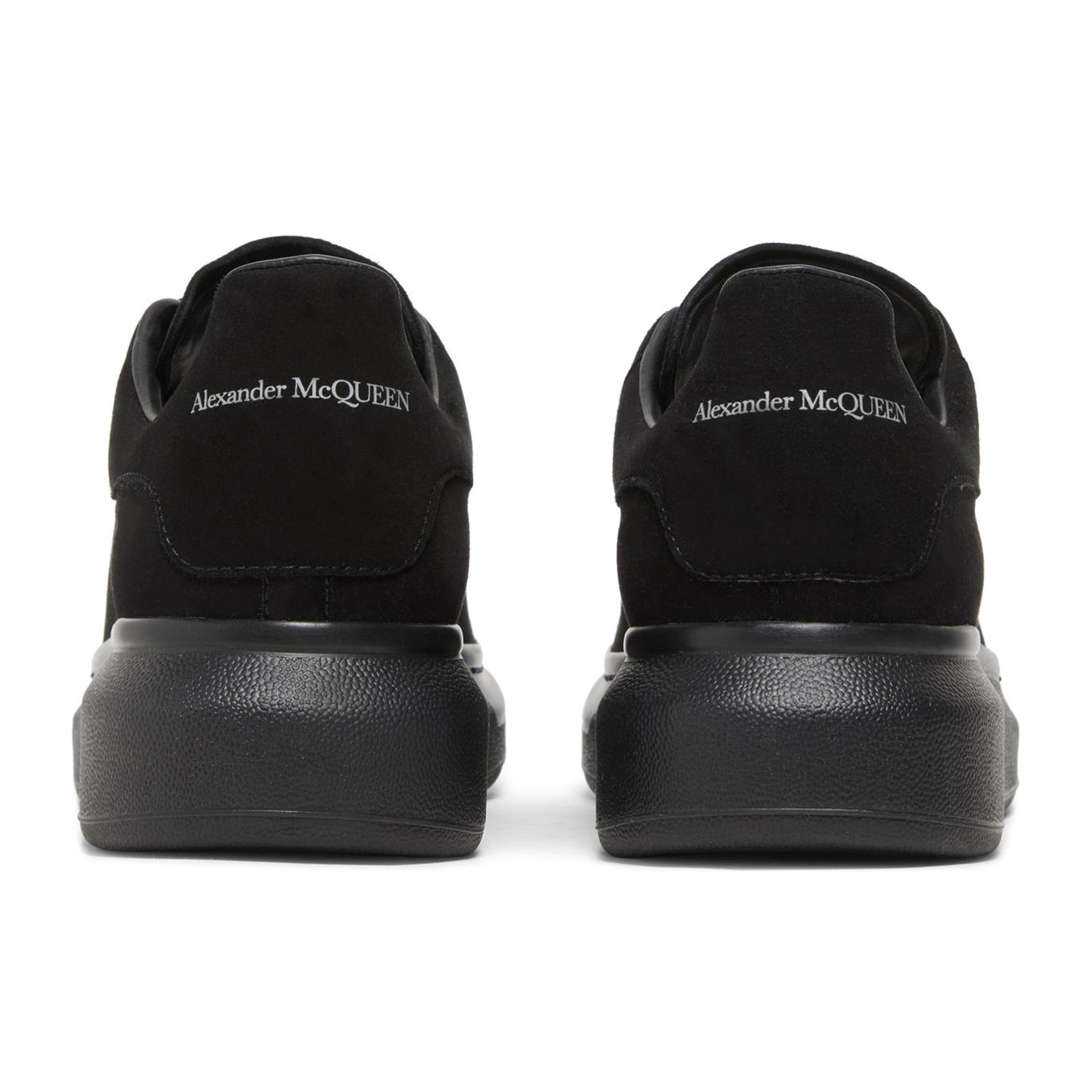 Back view of Alexander Mcqueen Raised Sole Suede Triple Black Sneaker (W)