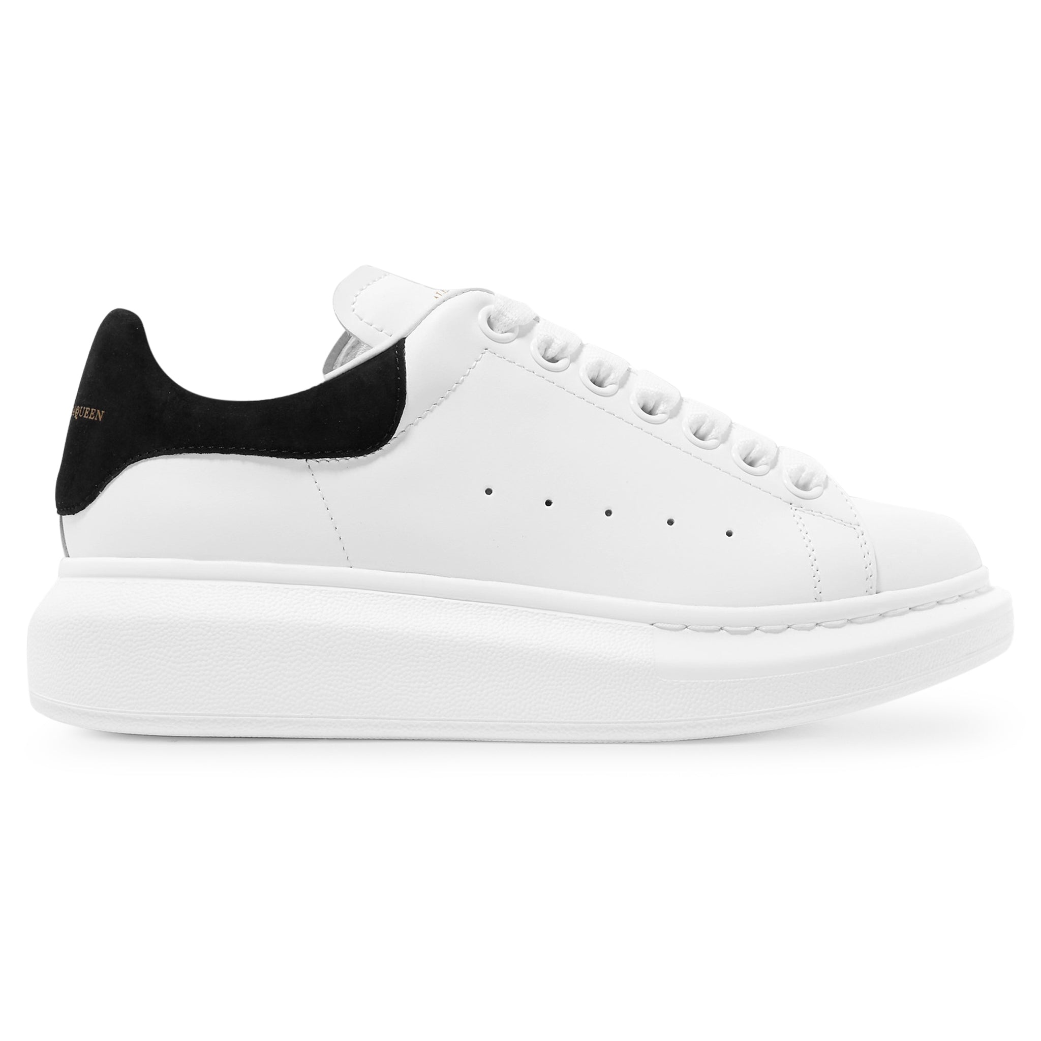 Side view of Alexander Mcqueen Raised Sole White Black Suede Sneaker
