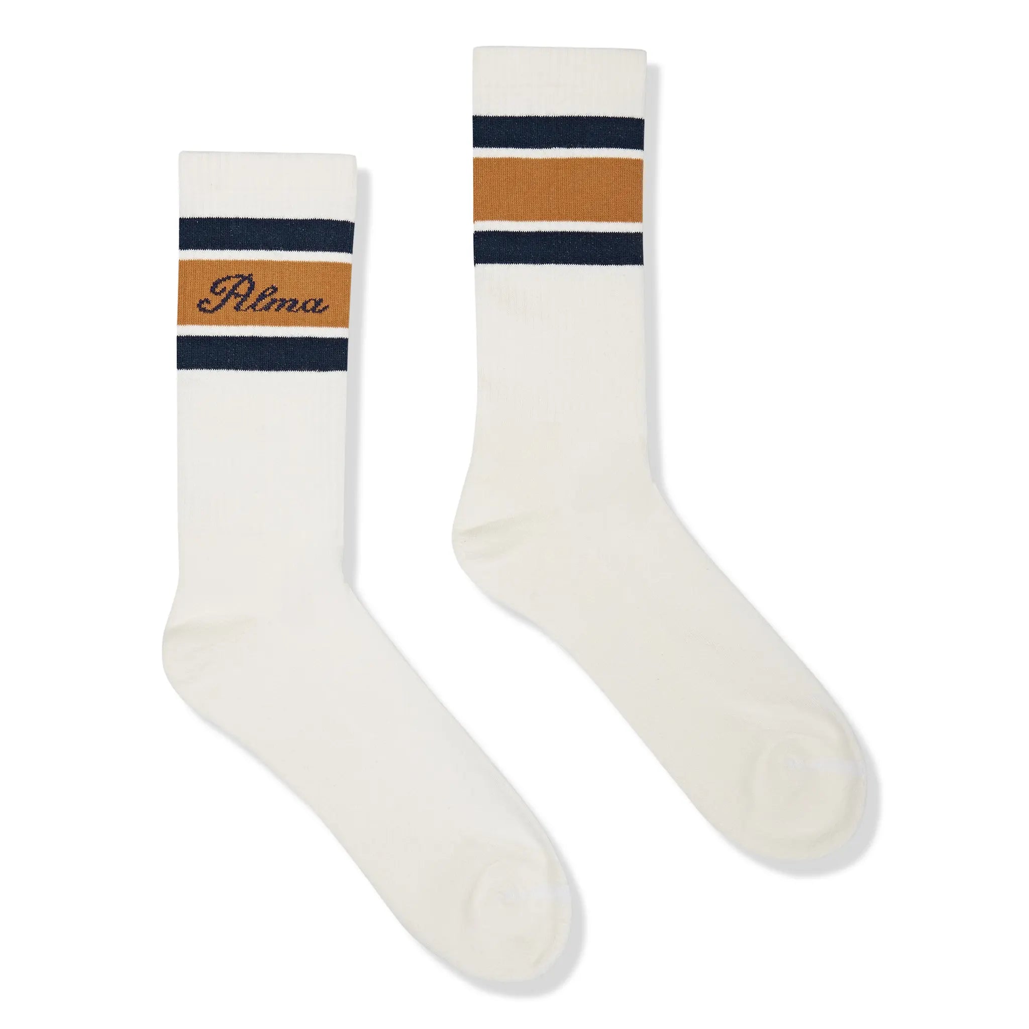 Detailed View of Alma De Ace Tri Stripe Cream Golden Socks