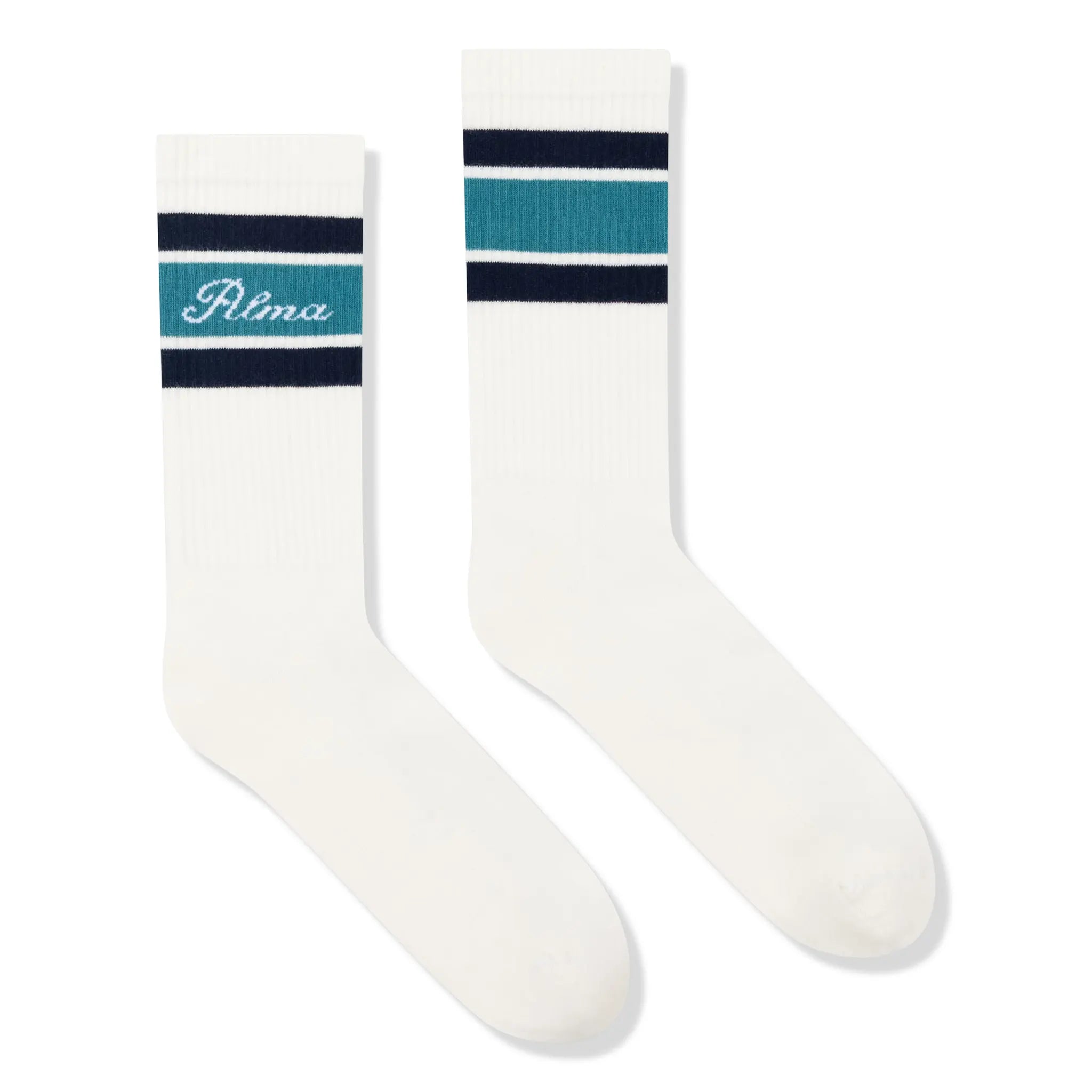 Front View of Alma De Ace Tri Stripe Cream Emerald Socks