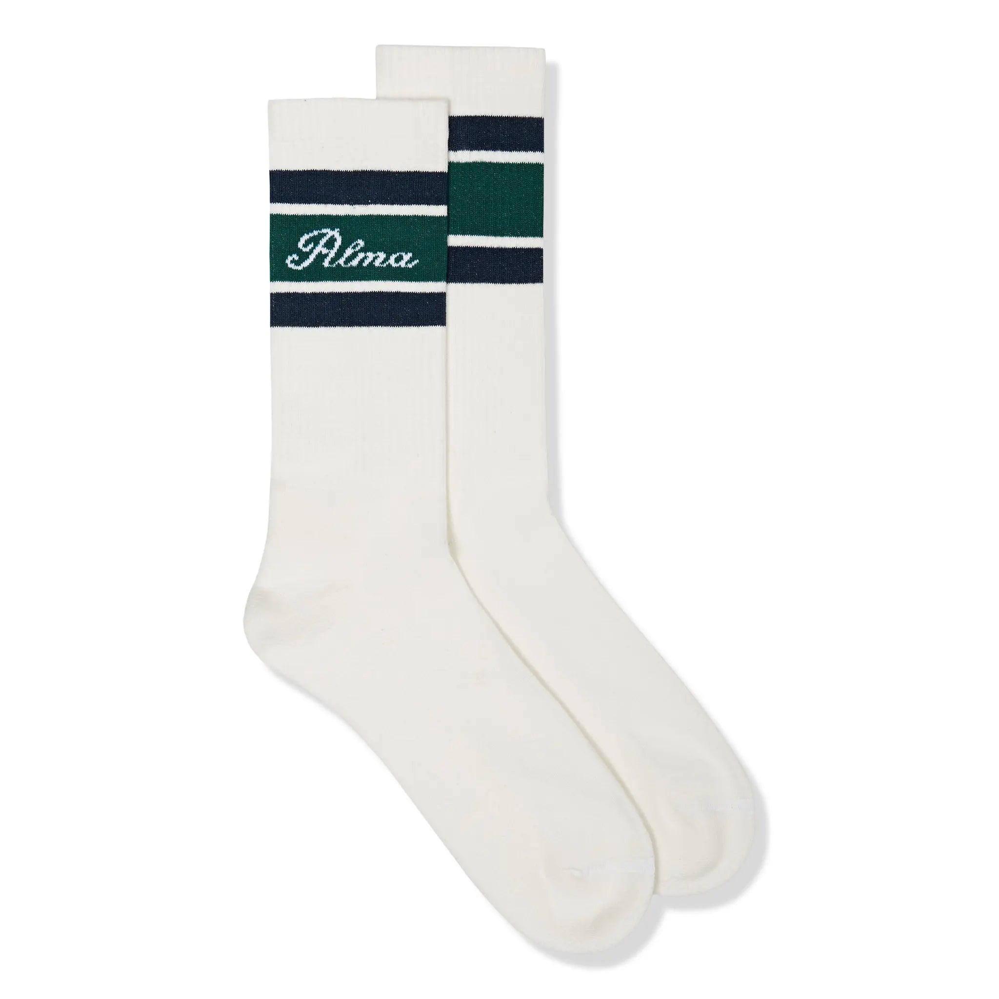 Front View of Alma De Ace Tri Stripe Cream Green Socks