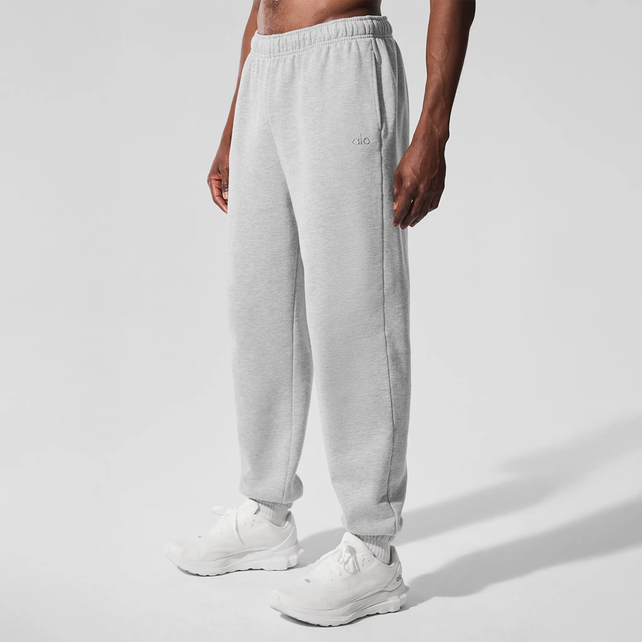 Front Side View of Alo Yoga Accolade Athletic Heather Grey Sweatpant