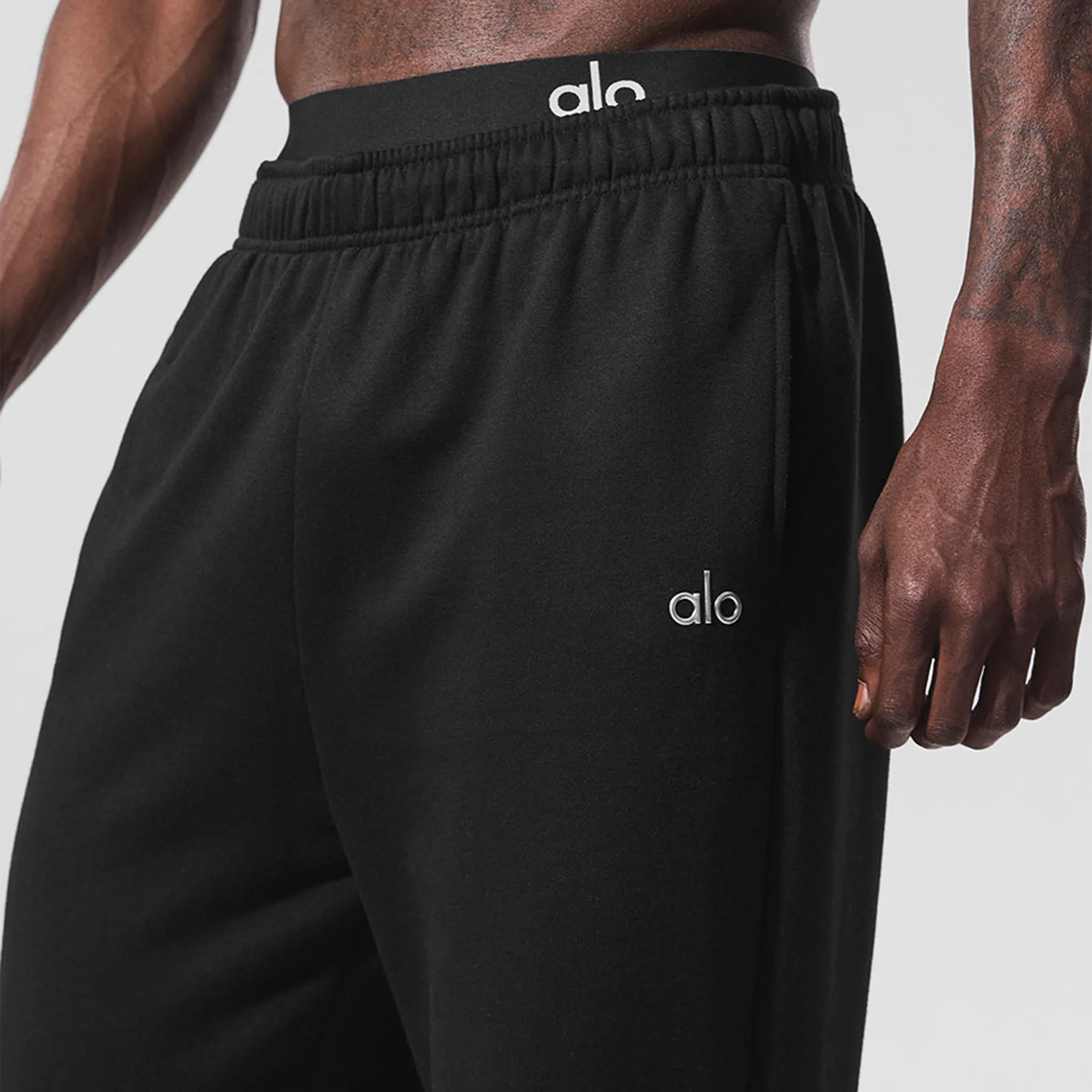 Detailed Side View of Alo Yoga Accolade Black Sweatpant
