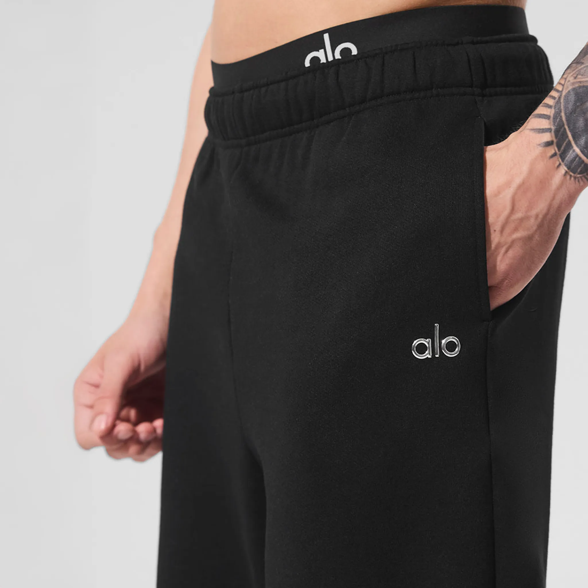 Detailed Front View of Alo Yoga Accolade Straight Leg Black Sweatpant