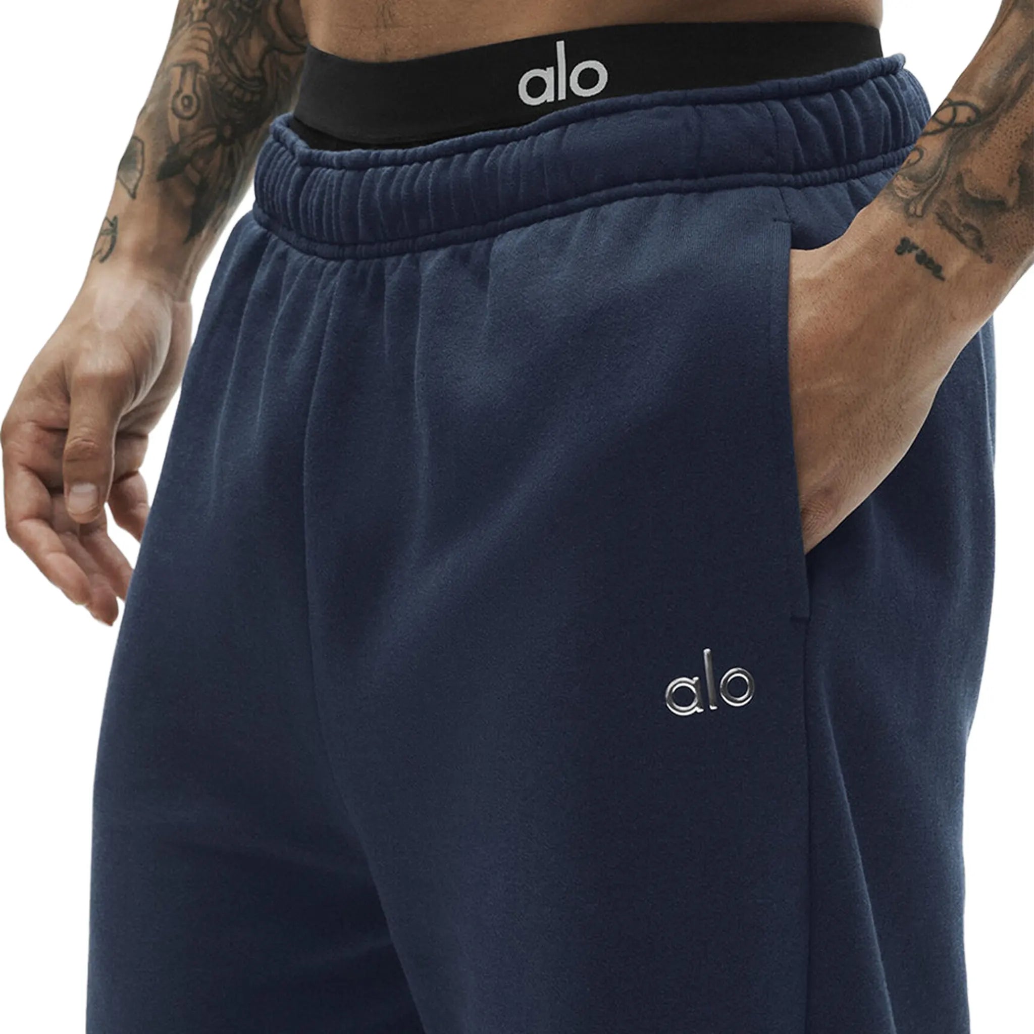 Detailed View of Alo Yoga Accolade Straight Leg Navy Sweatpants