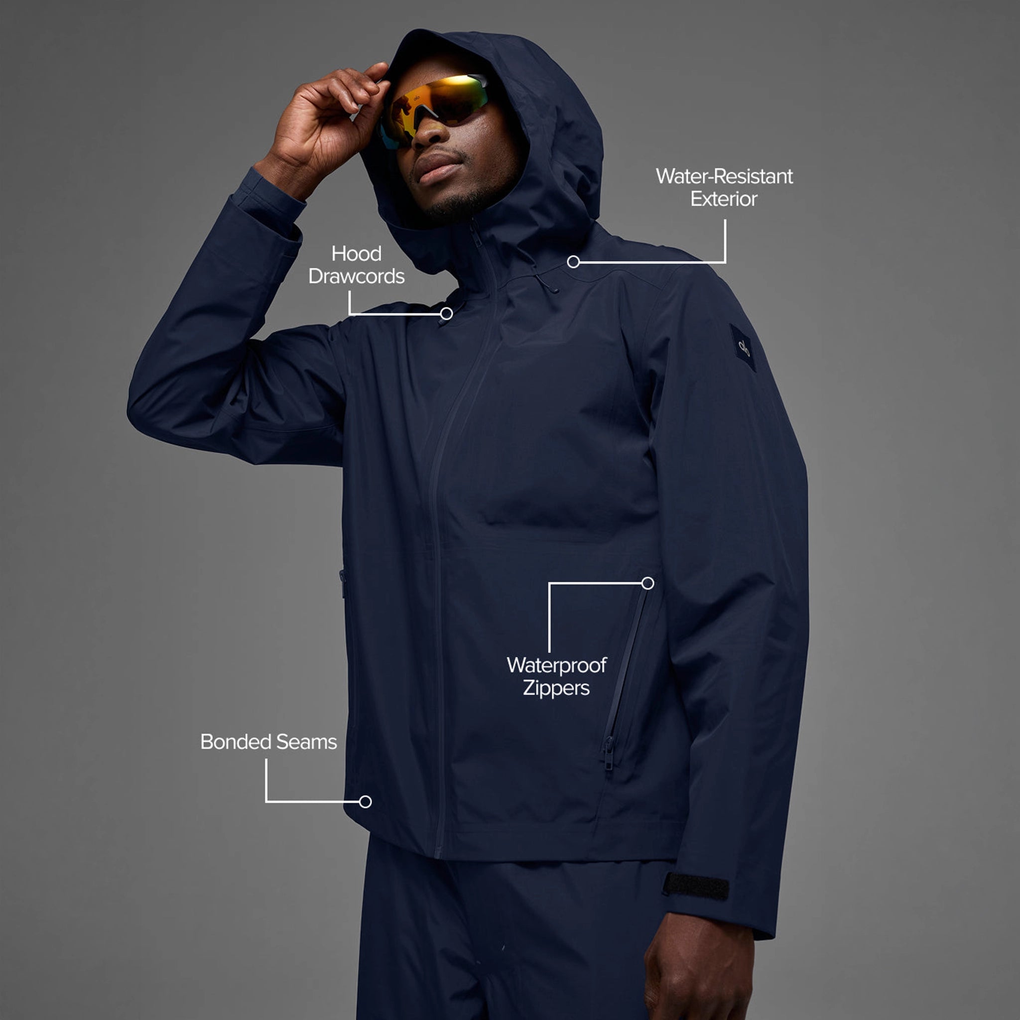 Front View of Alo Yoga Alpha Shell Navy Jacket