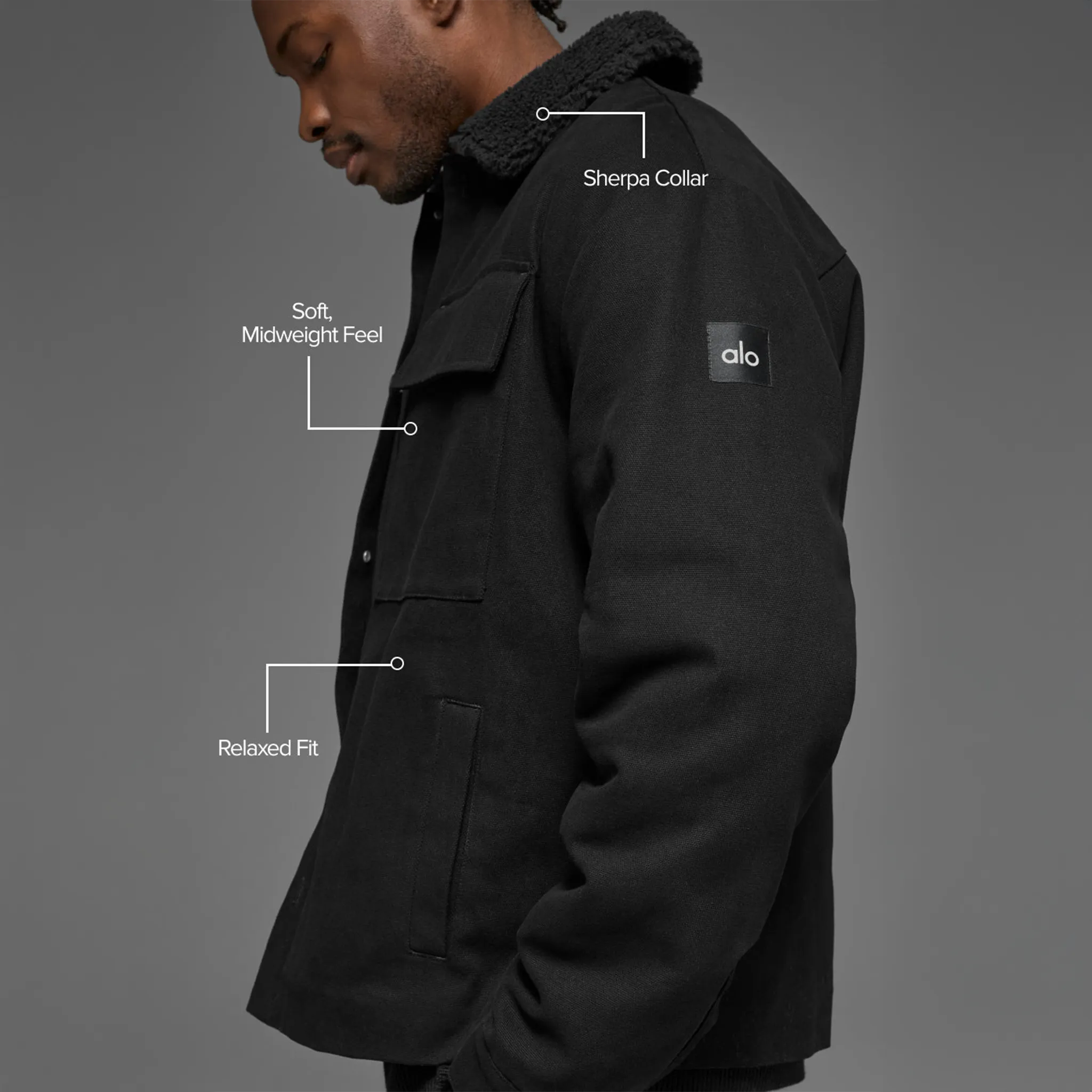 Front Side Alo Yoga Canvas Utility Black Shacket Jacket
