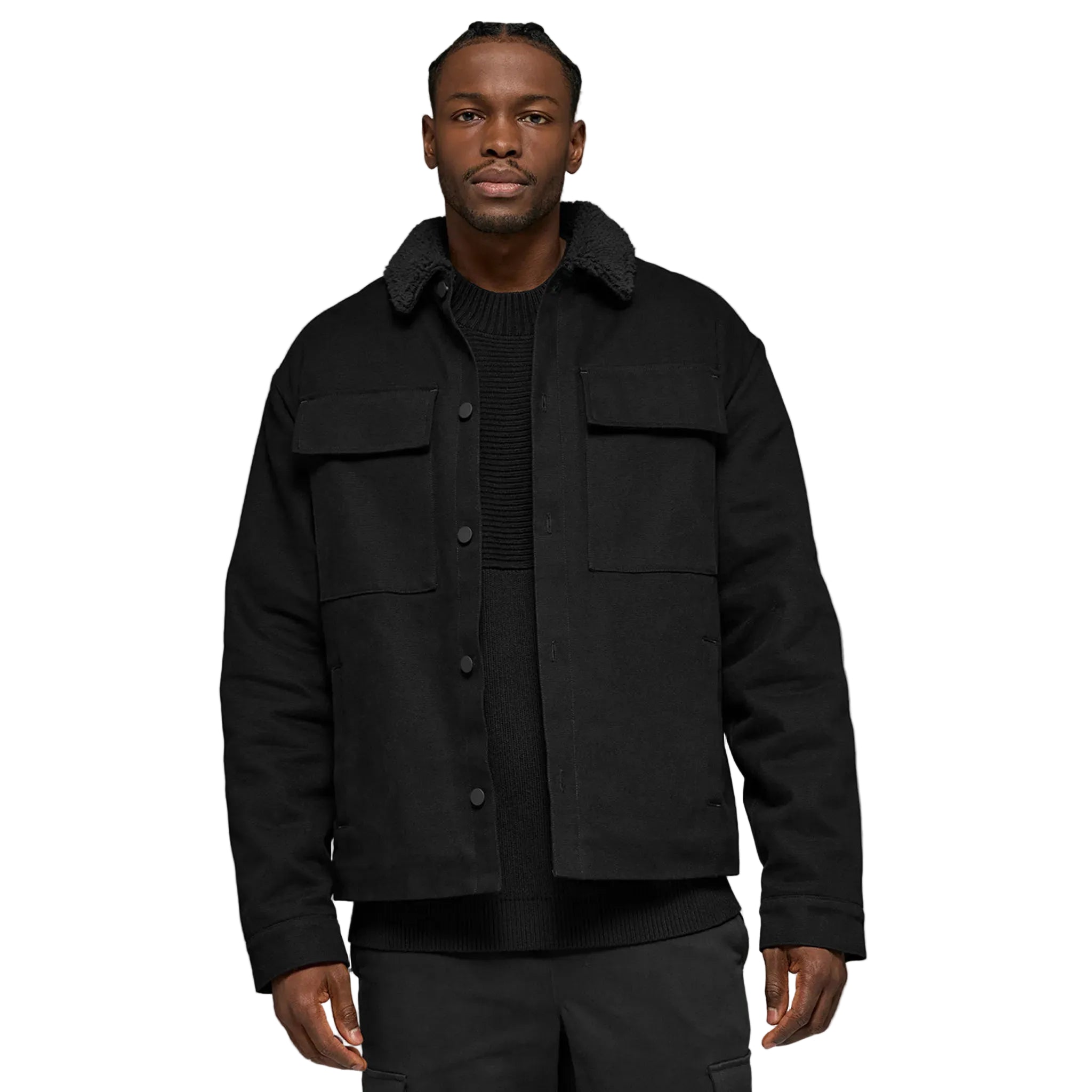 Front Alo Yoga Canvas Utility Black Shacket Jacket