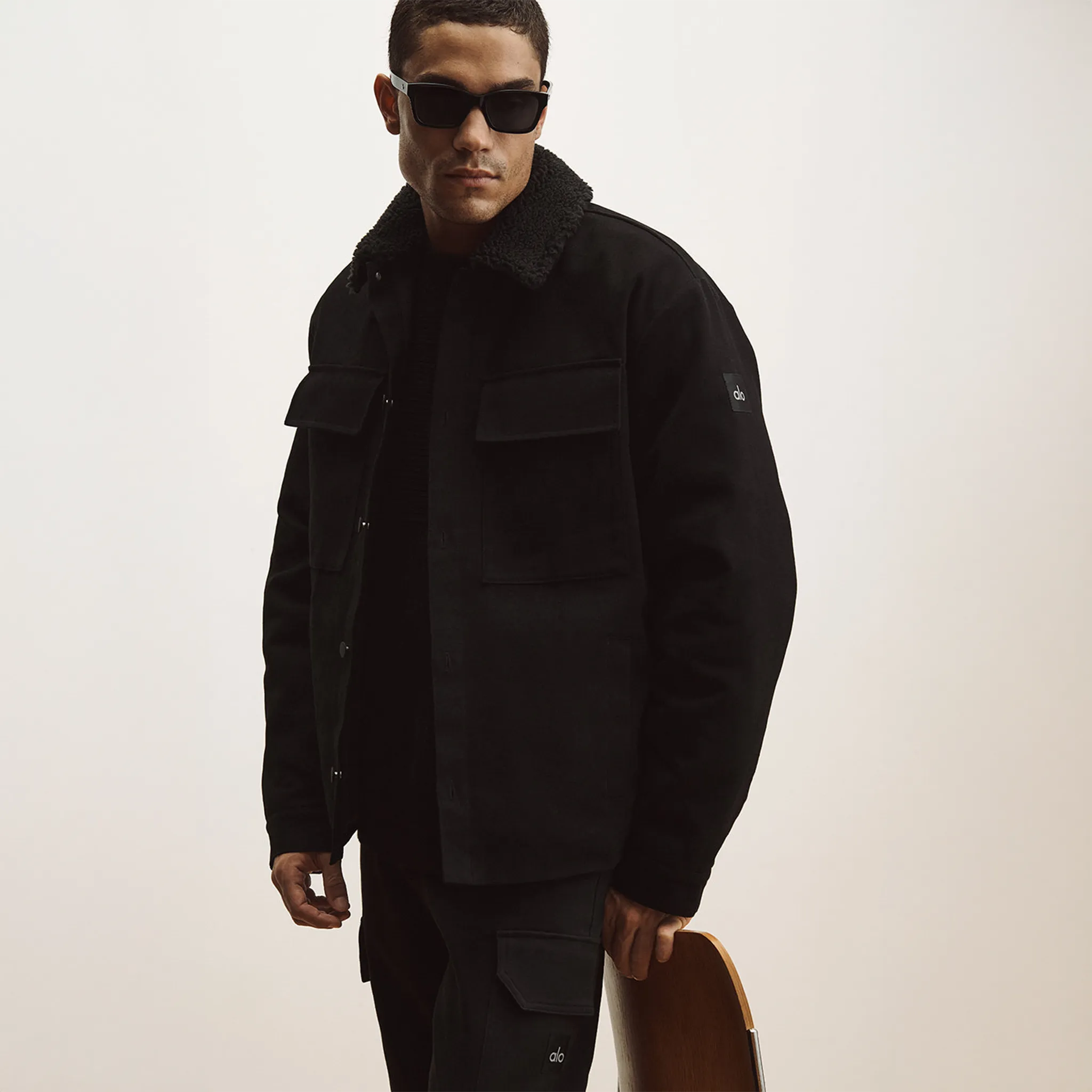 Front Side Alo Yoga Canvas Utility Black Shacket Jacket