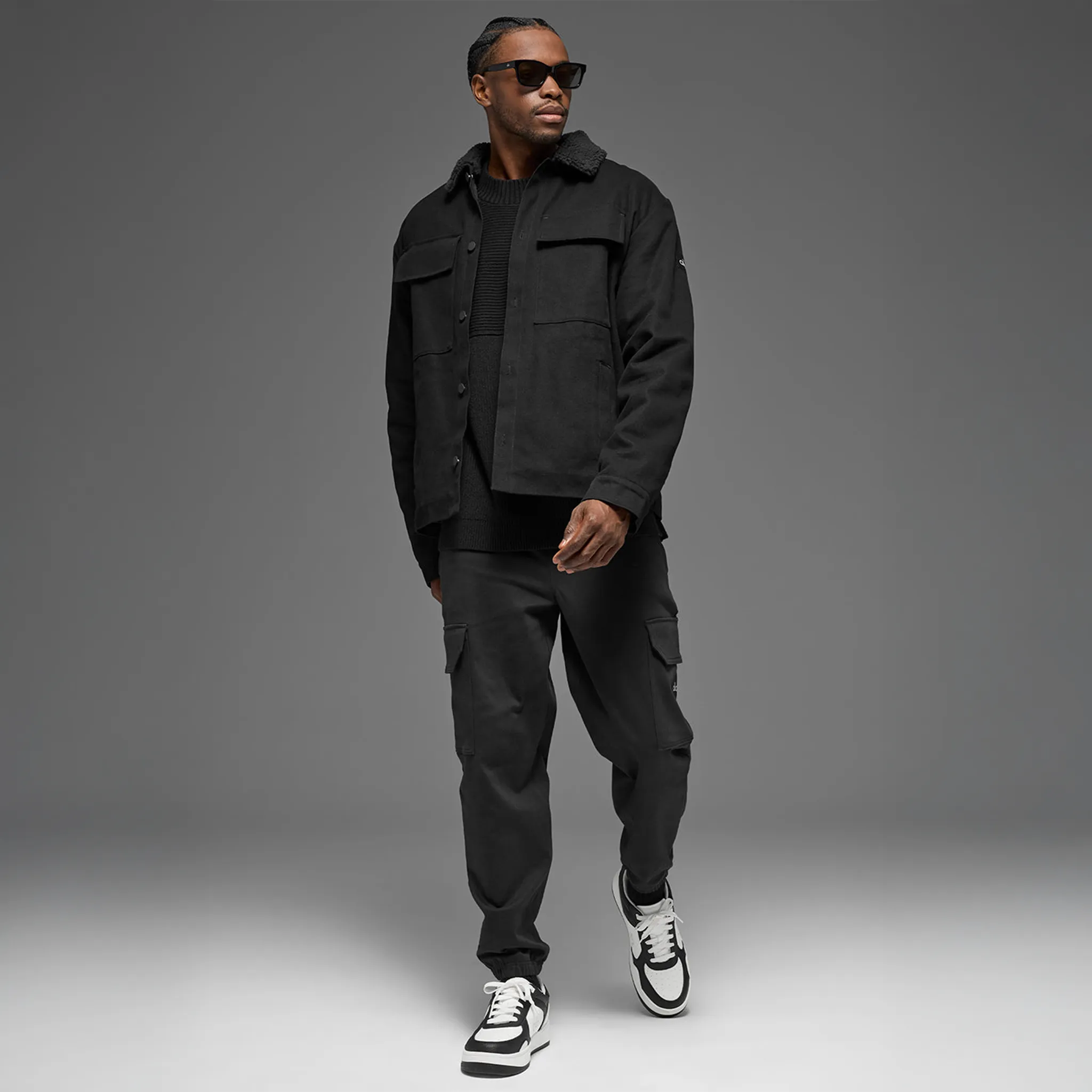 Front Alo Yoga Canvas Utility Black Shacket Jacket