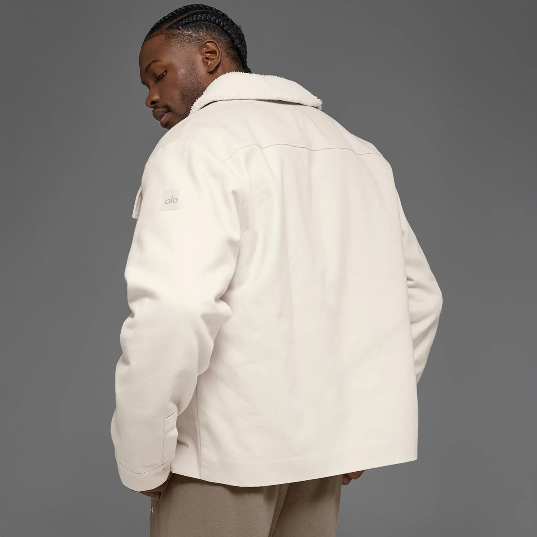Back View of Alo Yoga Canvas Utility Bone Shacket Jacket