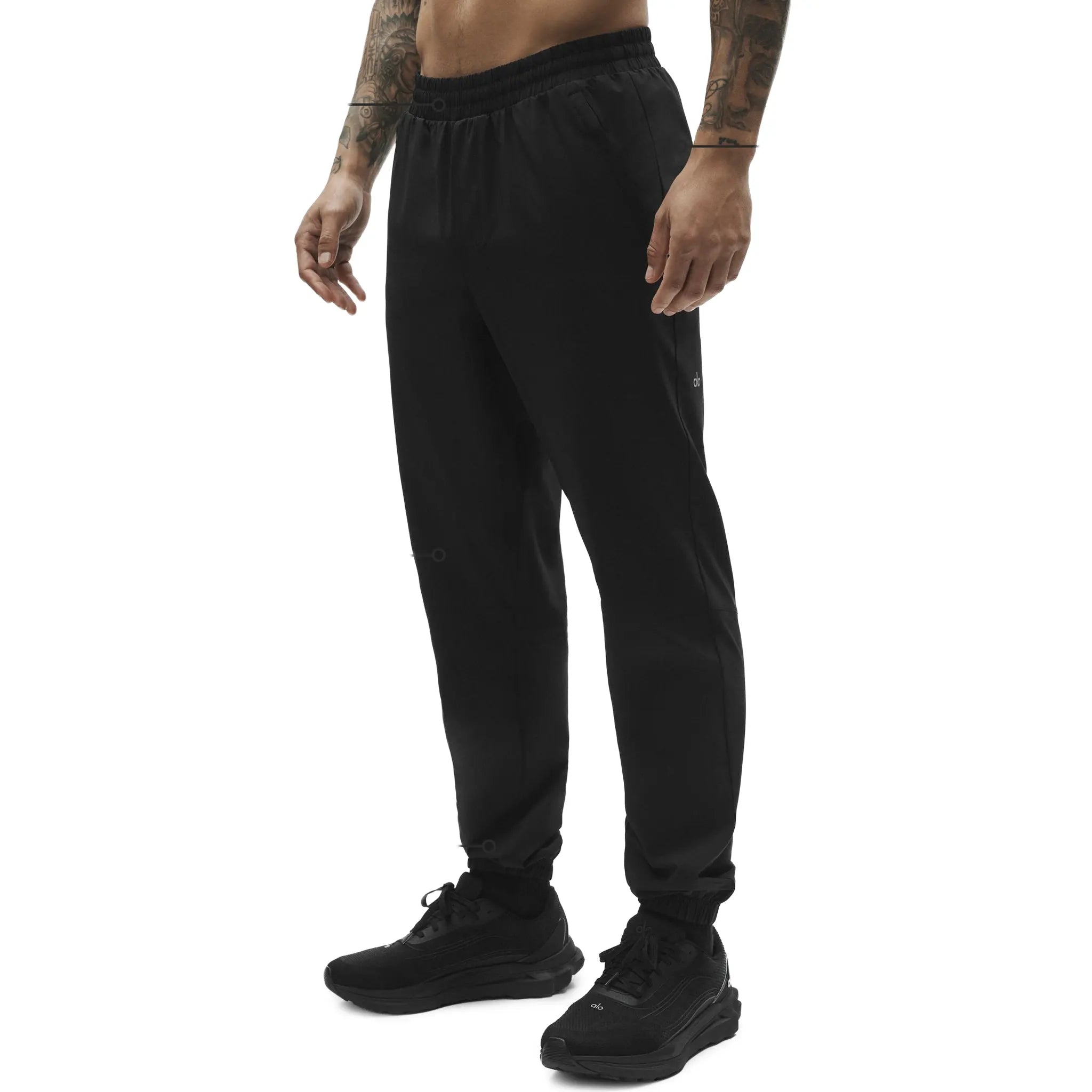 Front Side View of Alo Yoga Repetition Black Pants