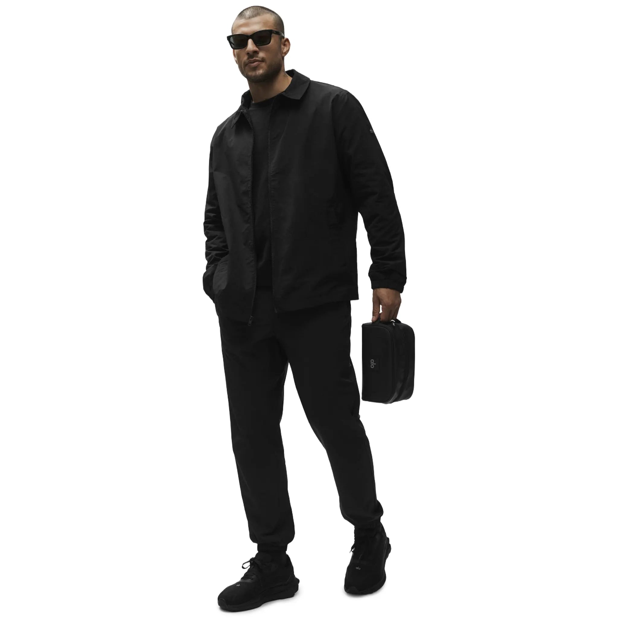 Model View of Alo Yoga Repetition Black Pants