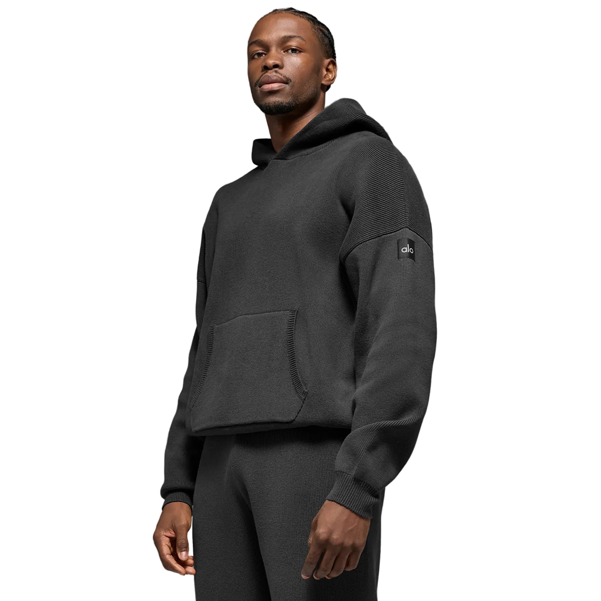 Front View of Alo Yoga Scholar Anthracite Hoodie