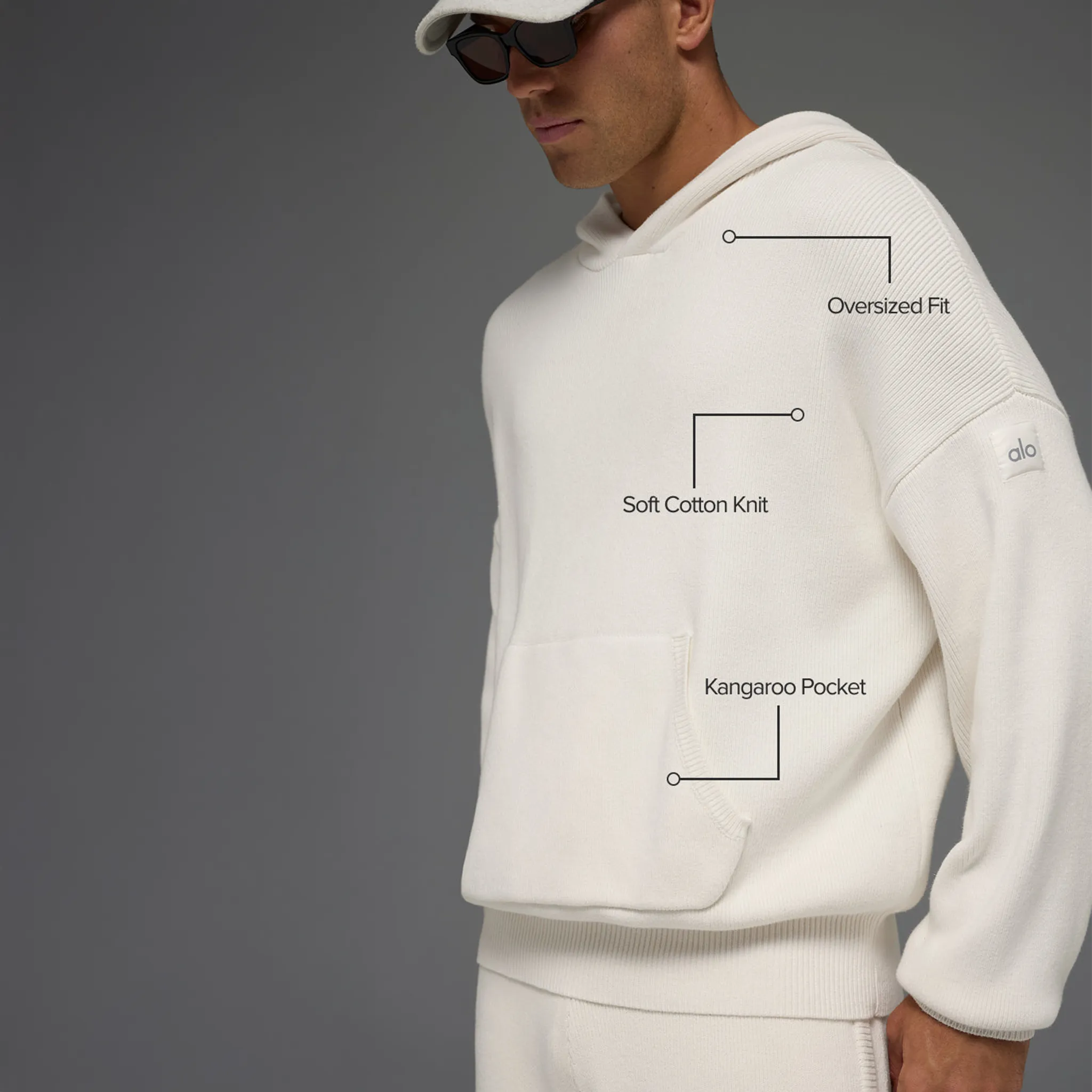 Front Side View of Alo Yoga Scholar Ivory Hoodie