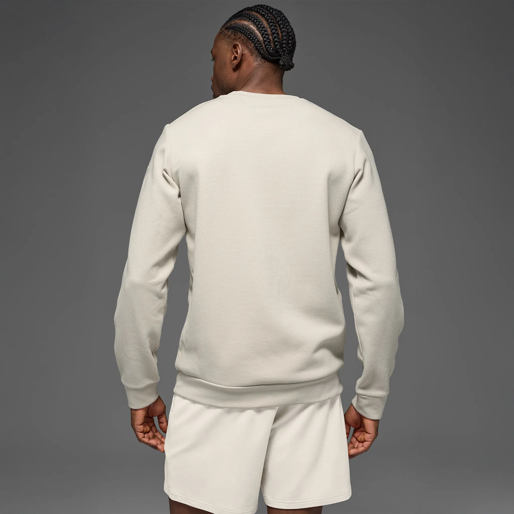Back View of Alo Yoga Waffle Lounge Bone Crewneck