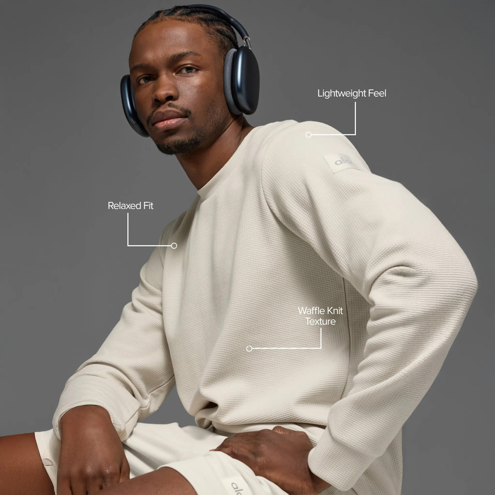 Detailed View of Alo Yoga Waffle Lounge Bone Crewneck