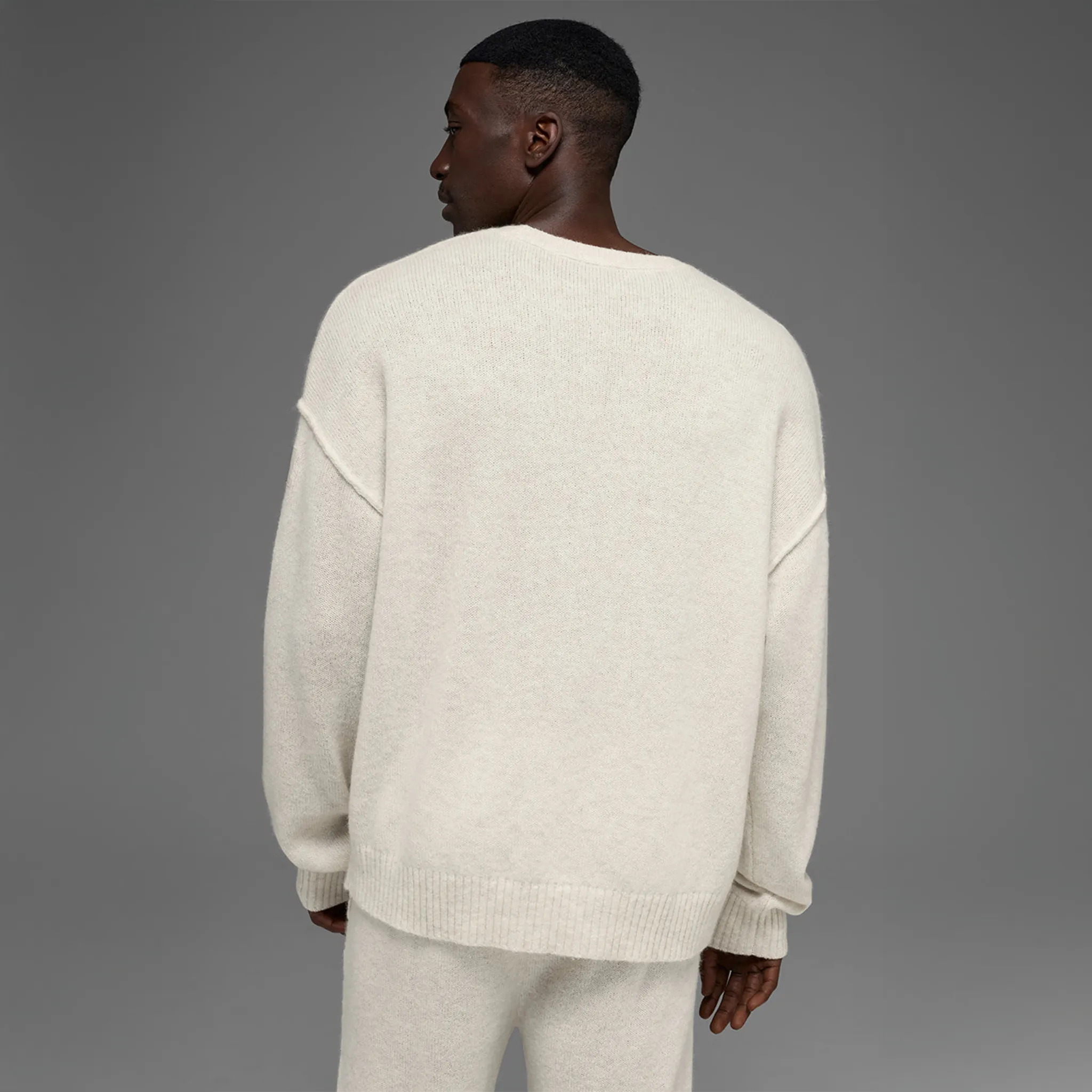 Back View of Alo Yoga Wool Cashmere New Class Bone Heather Crewneck