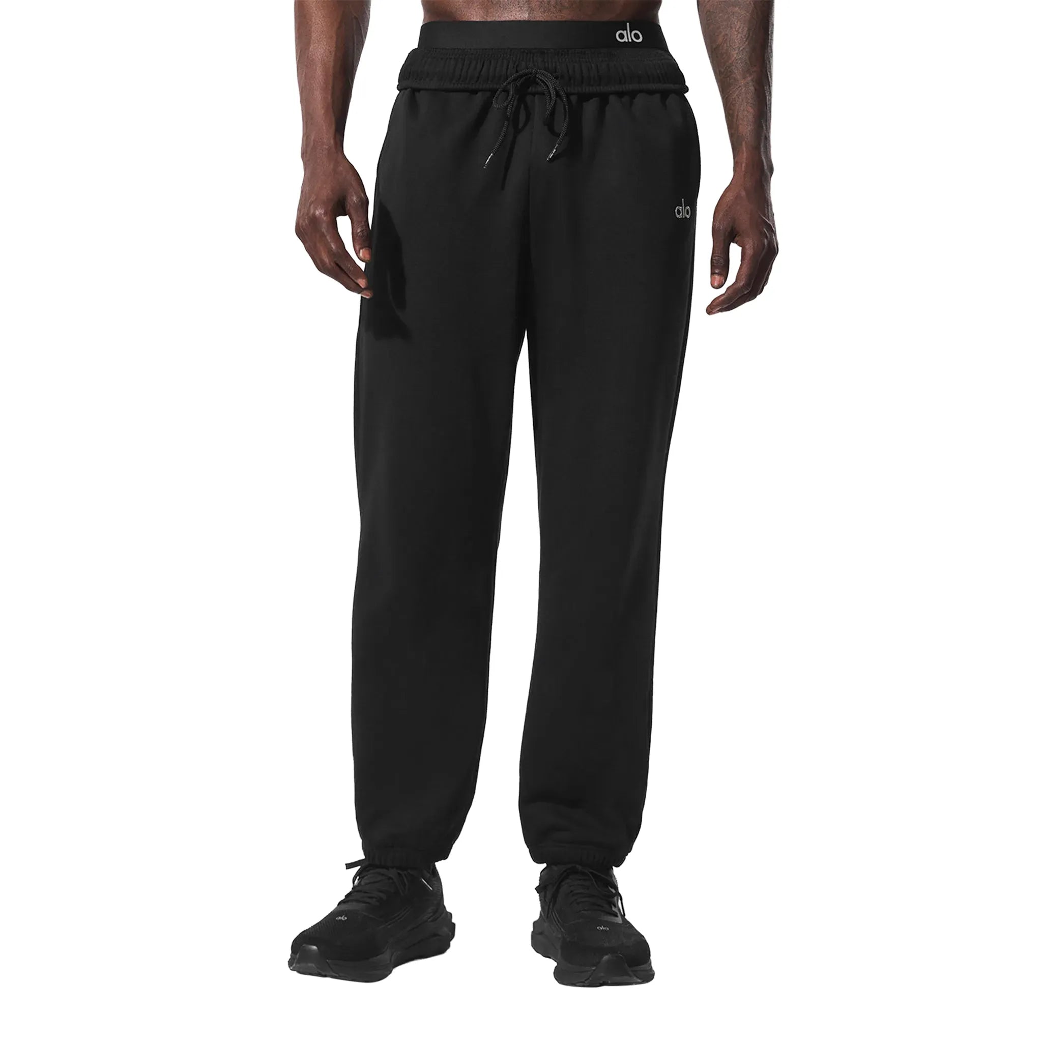 Front View of Alo Yoga Accolade Black Sweatpant