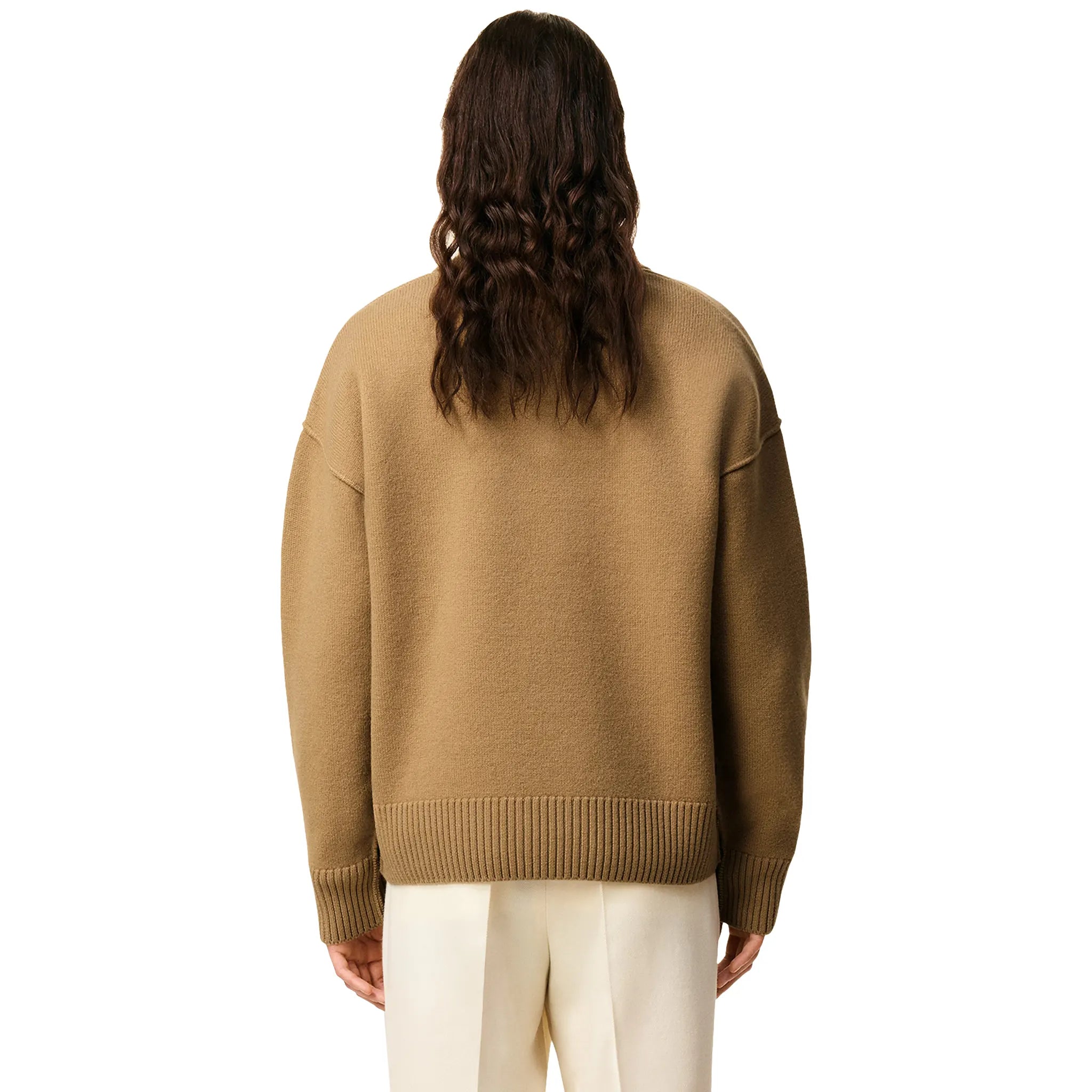 Back View of Ami Paris ADC Knitted Tan Polo Sweatshirt UPL409-018-288