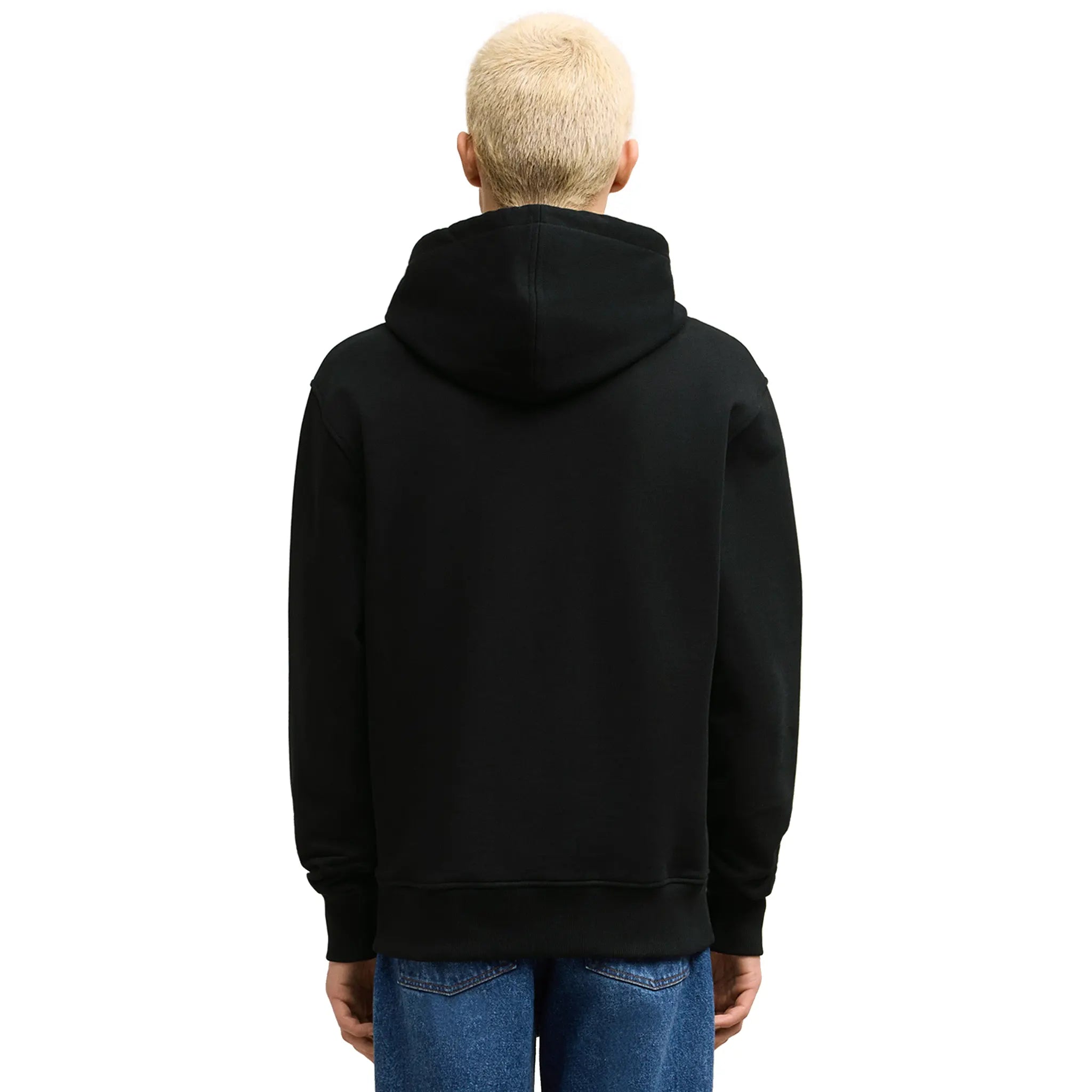 Model back view of Ami Paris Ami De Coeur Cotton Black Zip-Up Hoodie USW415747001