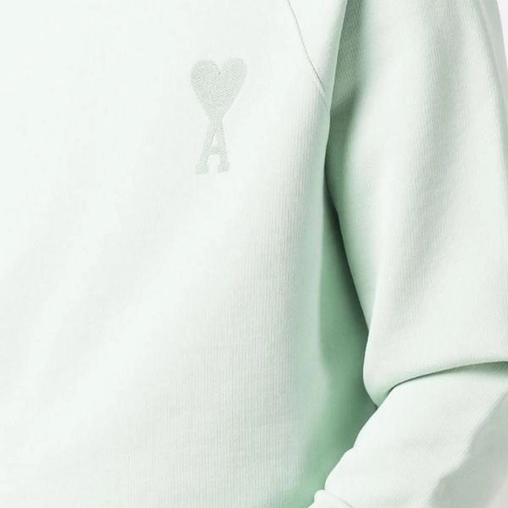 Detailed Side View of Ami Paris Ami De Coeur Tonal Aqua Green Sweatshirt USW002747-441