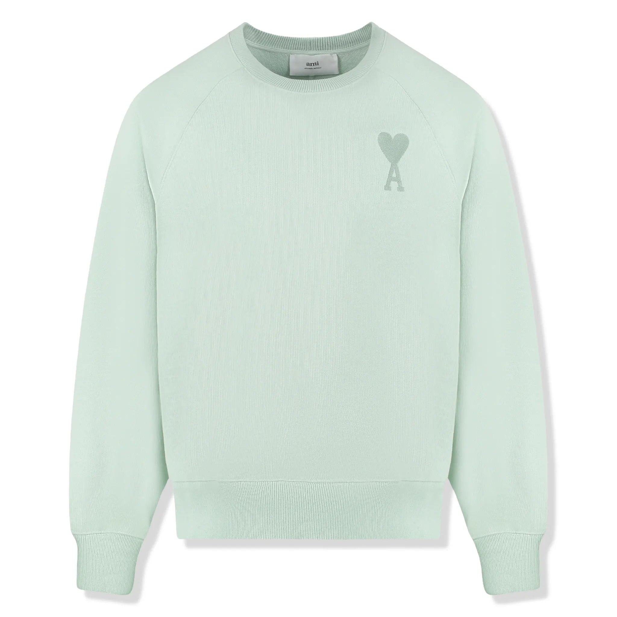 Front View of Ami Paris Ami De Coeur Tonal Aqua Green Sweatshirt USW002747-441