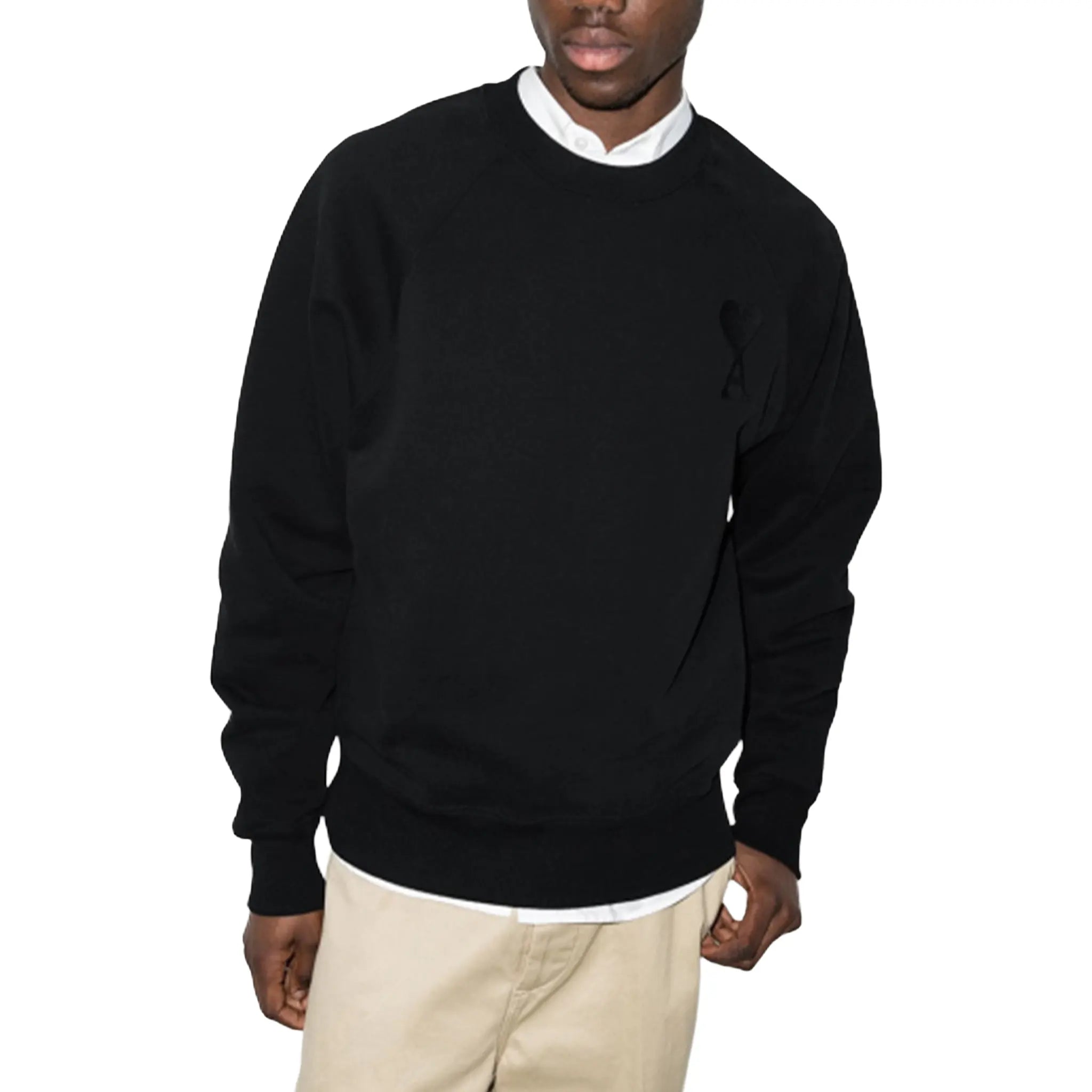 Front View of Ami Paris Ami De Coeur Tonal Boxy Fit Black Sweatshirt USW002-747